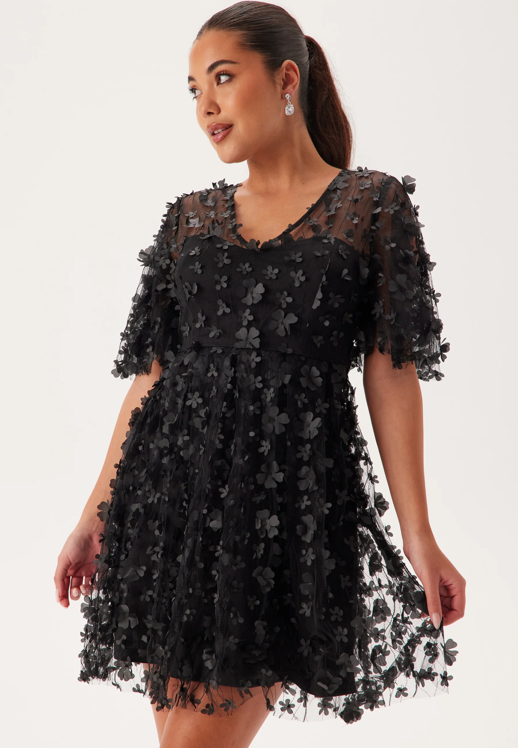 3D Floral Butterfly Sleeve Dress