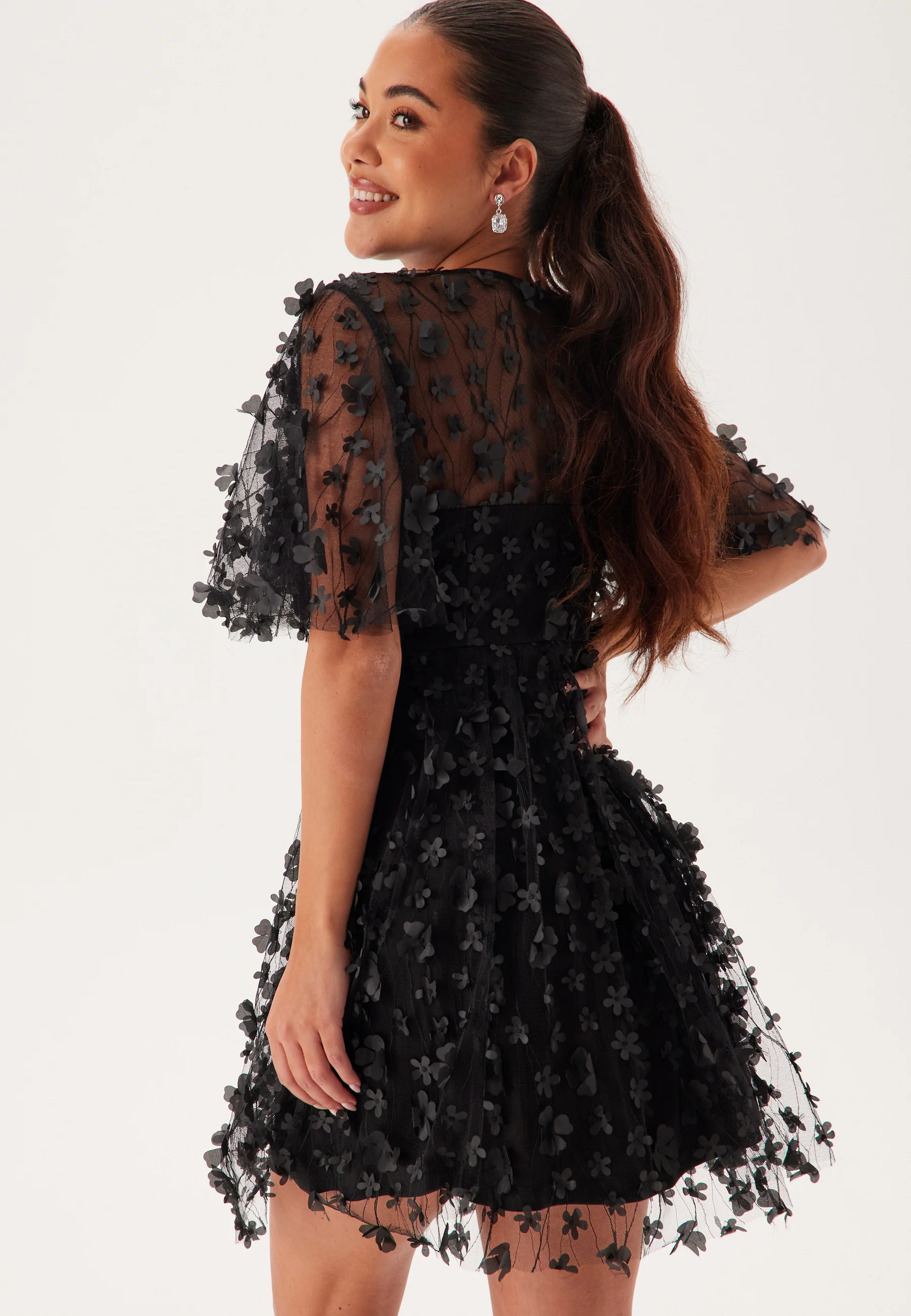 3D Floral Butterfly Sleeve Dress - Image 2