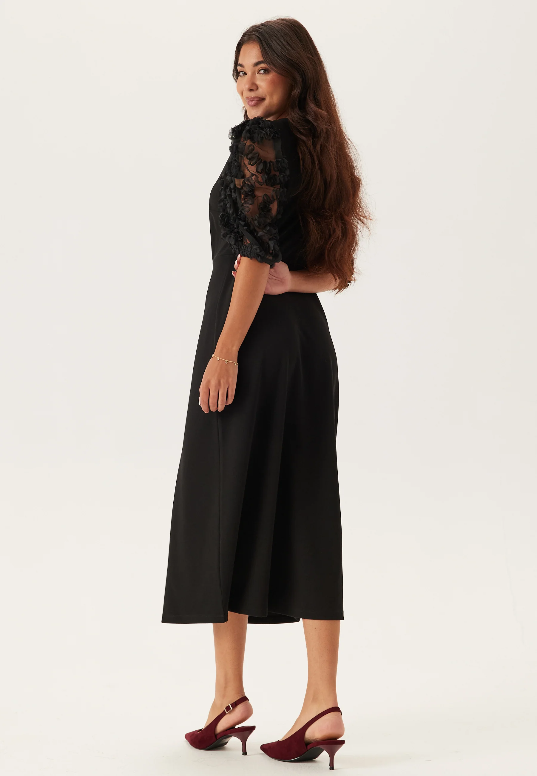 3D Floral Sleeve Midi Dress - Image 2