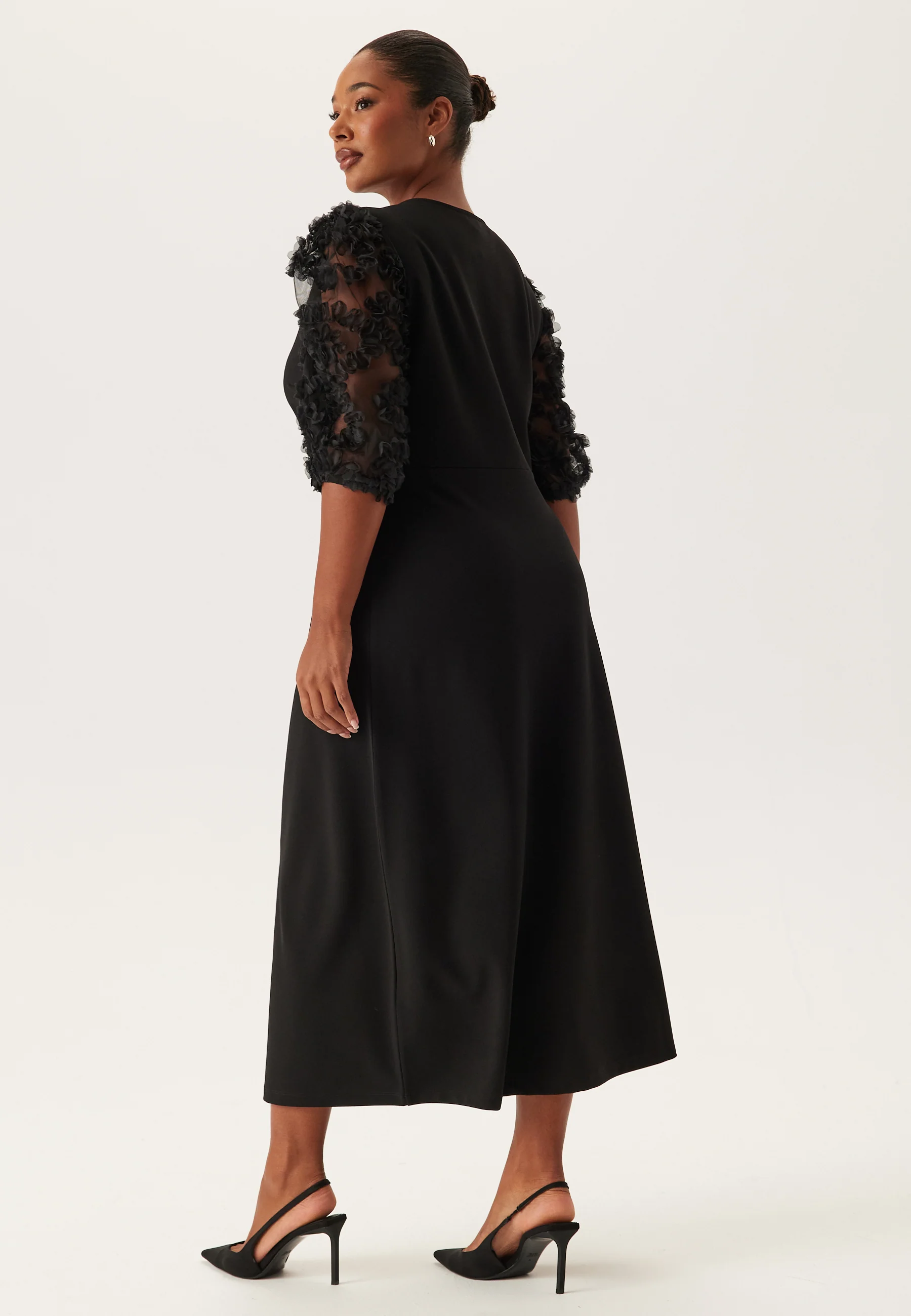 3D Floral Sleeve Midi Dress - Image 6