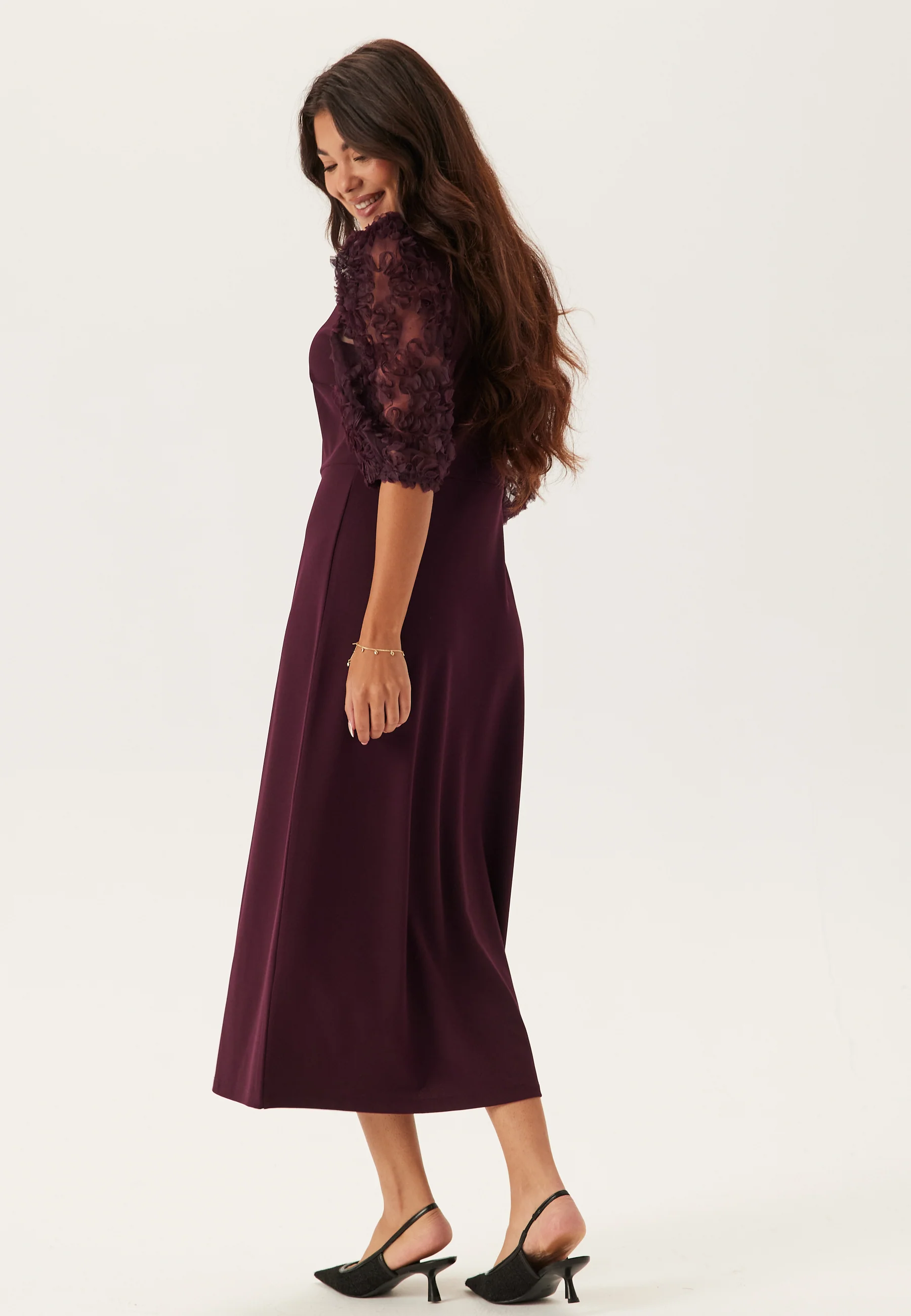 3D Floral Sleeve Midi Dress - Image 3