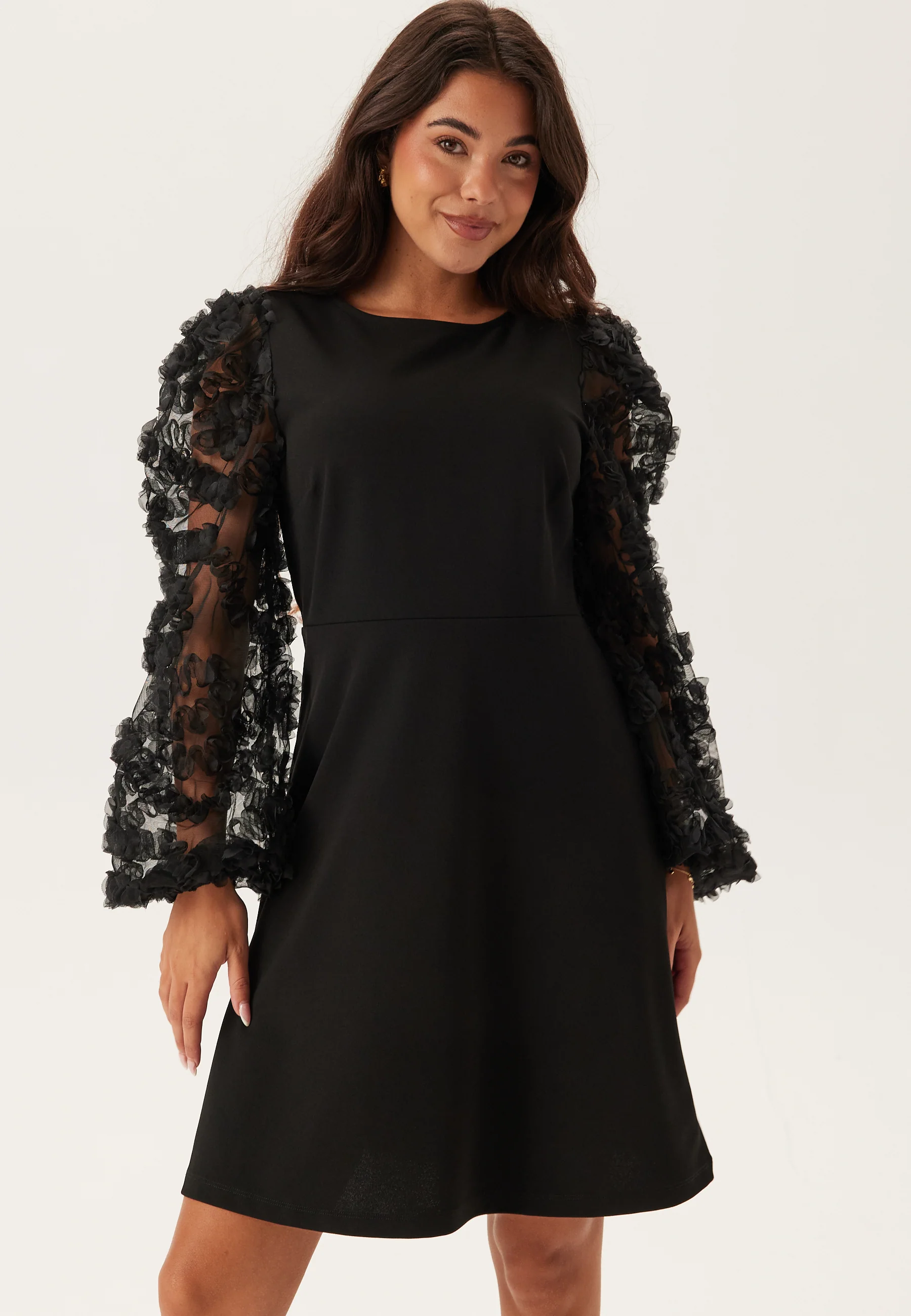 3D Floral Sleeve Short Dress - Image 2