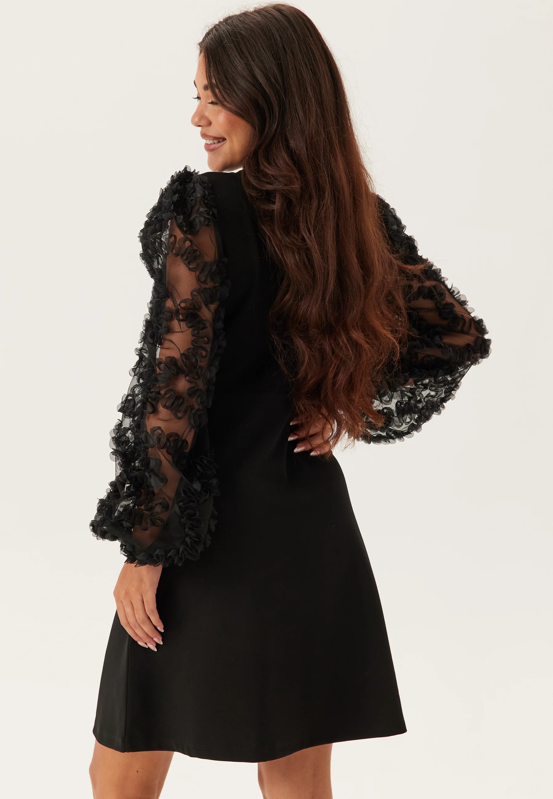 3D Floral Sleeve Short Dress - Image 3