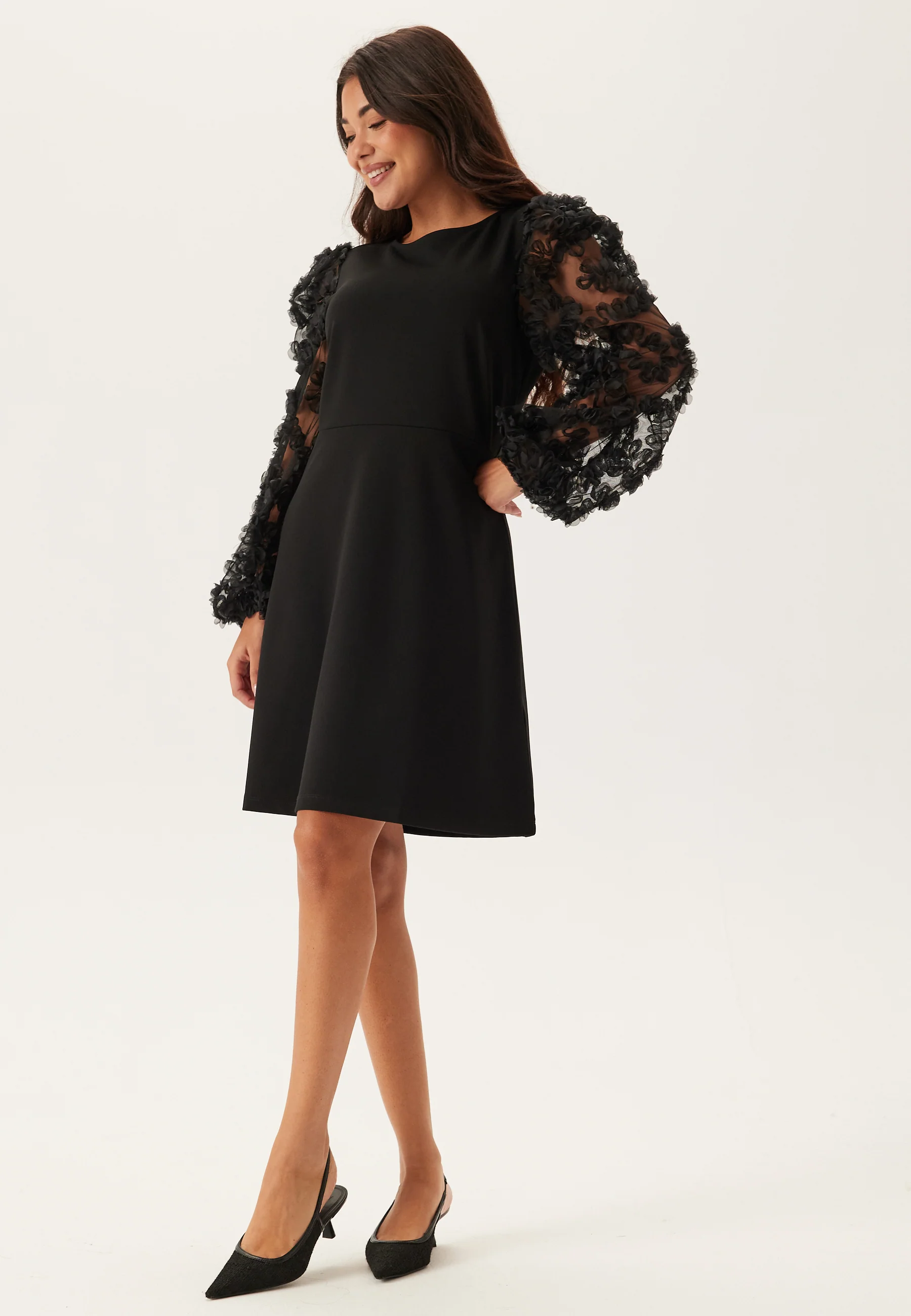 3D Floral Sleeve Short Dress - Image 4