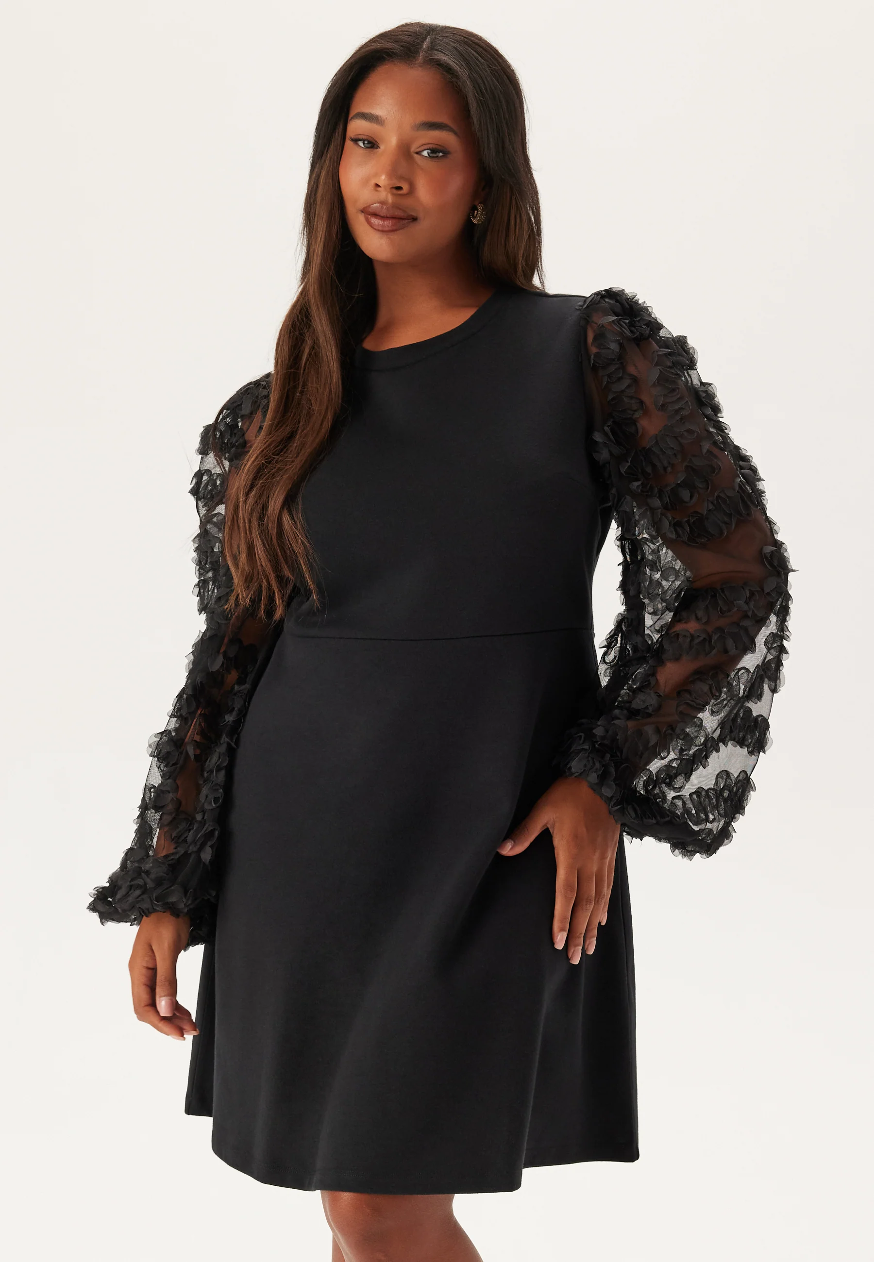 3D Floral Sleeve Short Dress - Image 5