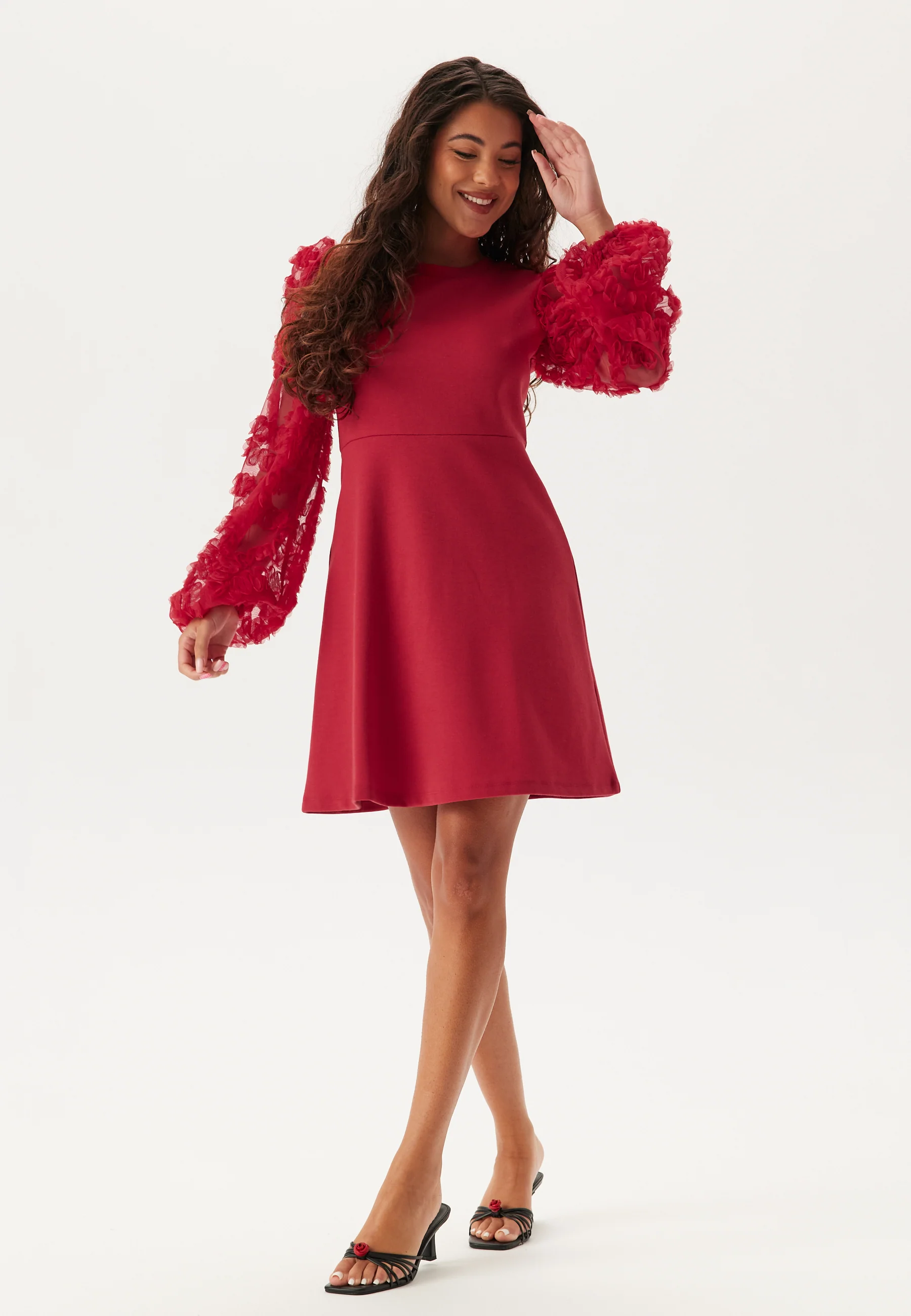3D Floral Sleeve Short Dress - Image 3