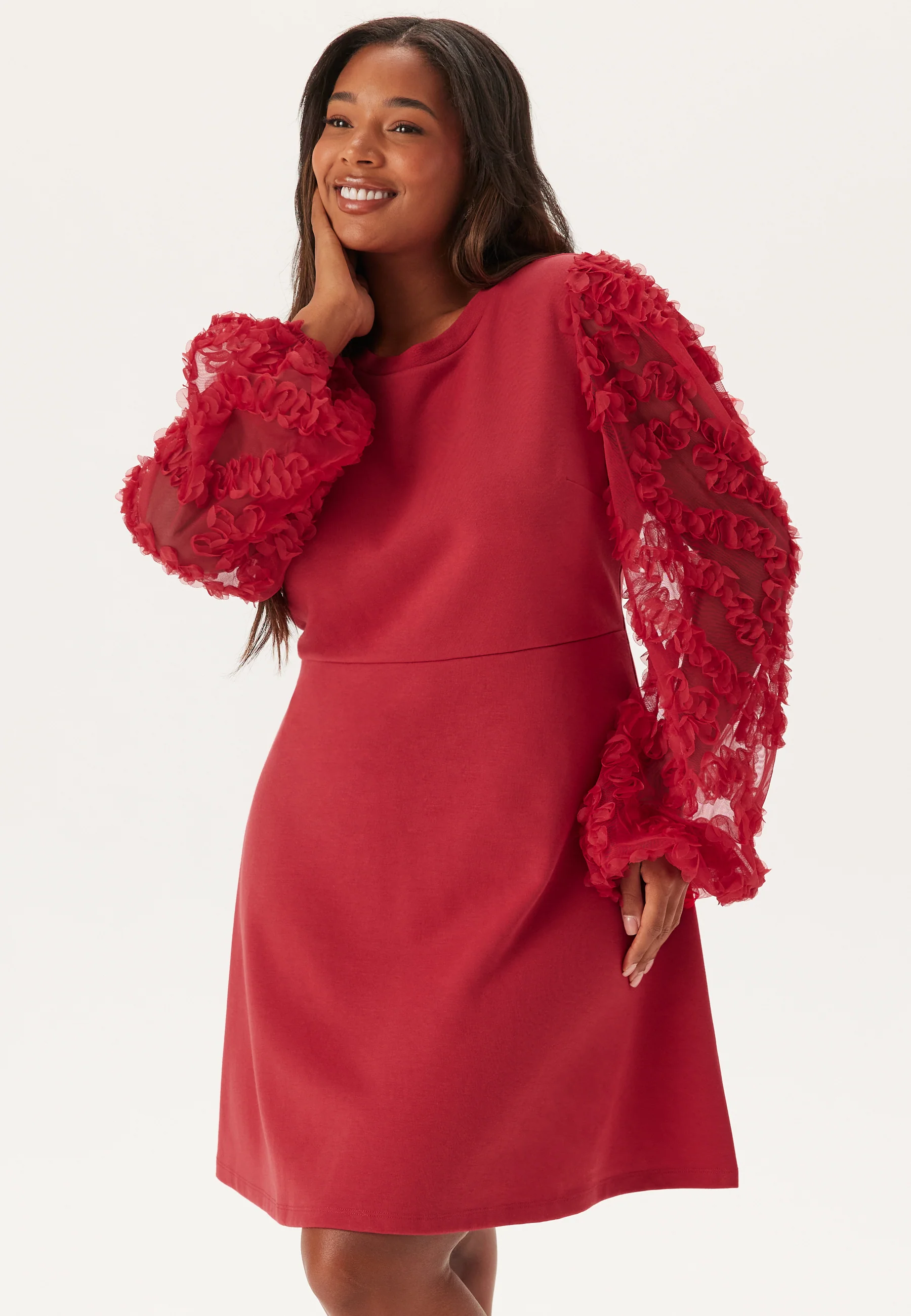 3D Floral Sleeve Short Dress - Image 5