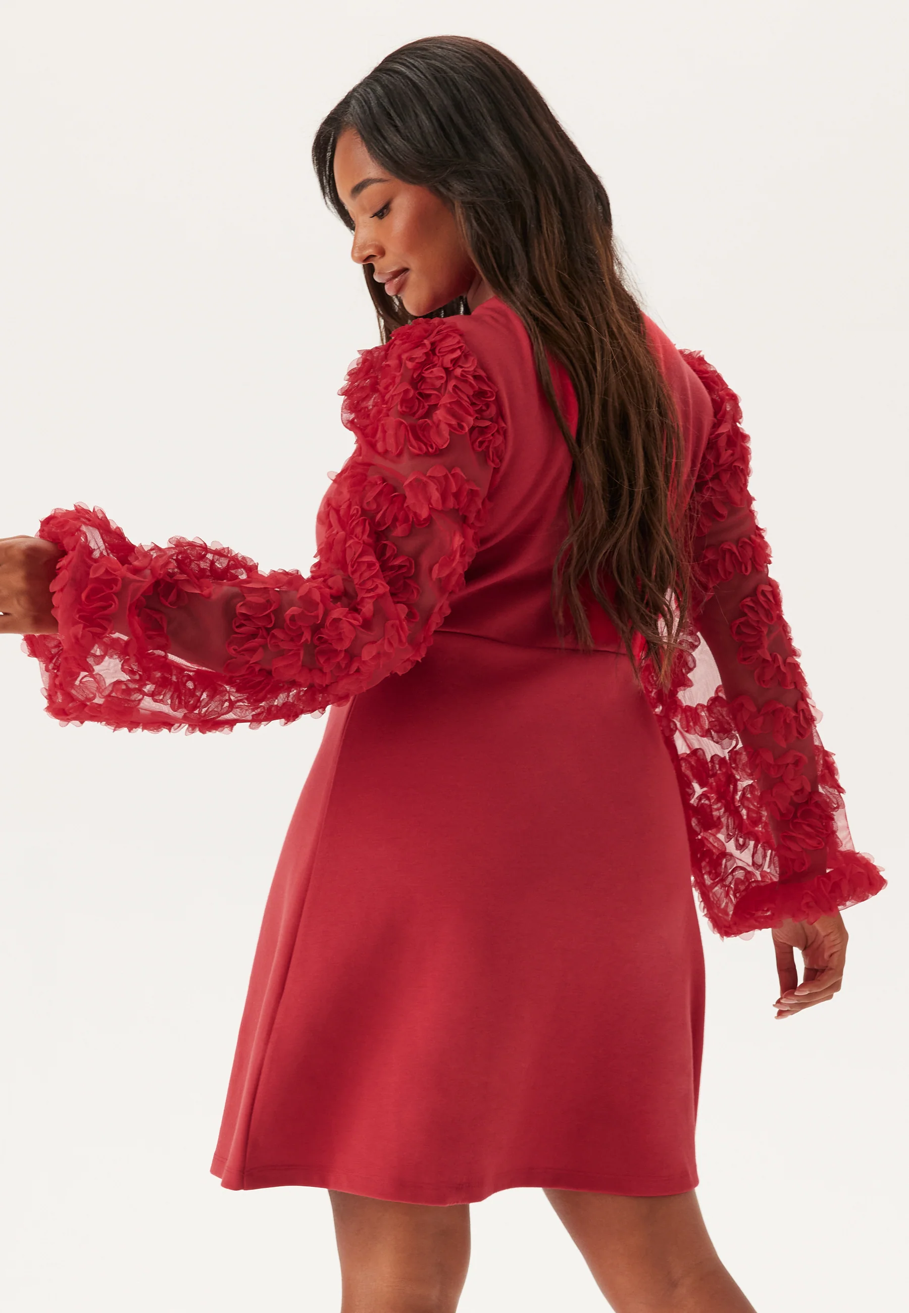 3D Floral Sleeve Short Dress - Image 6