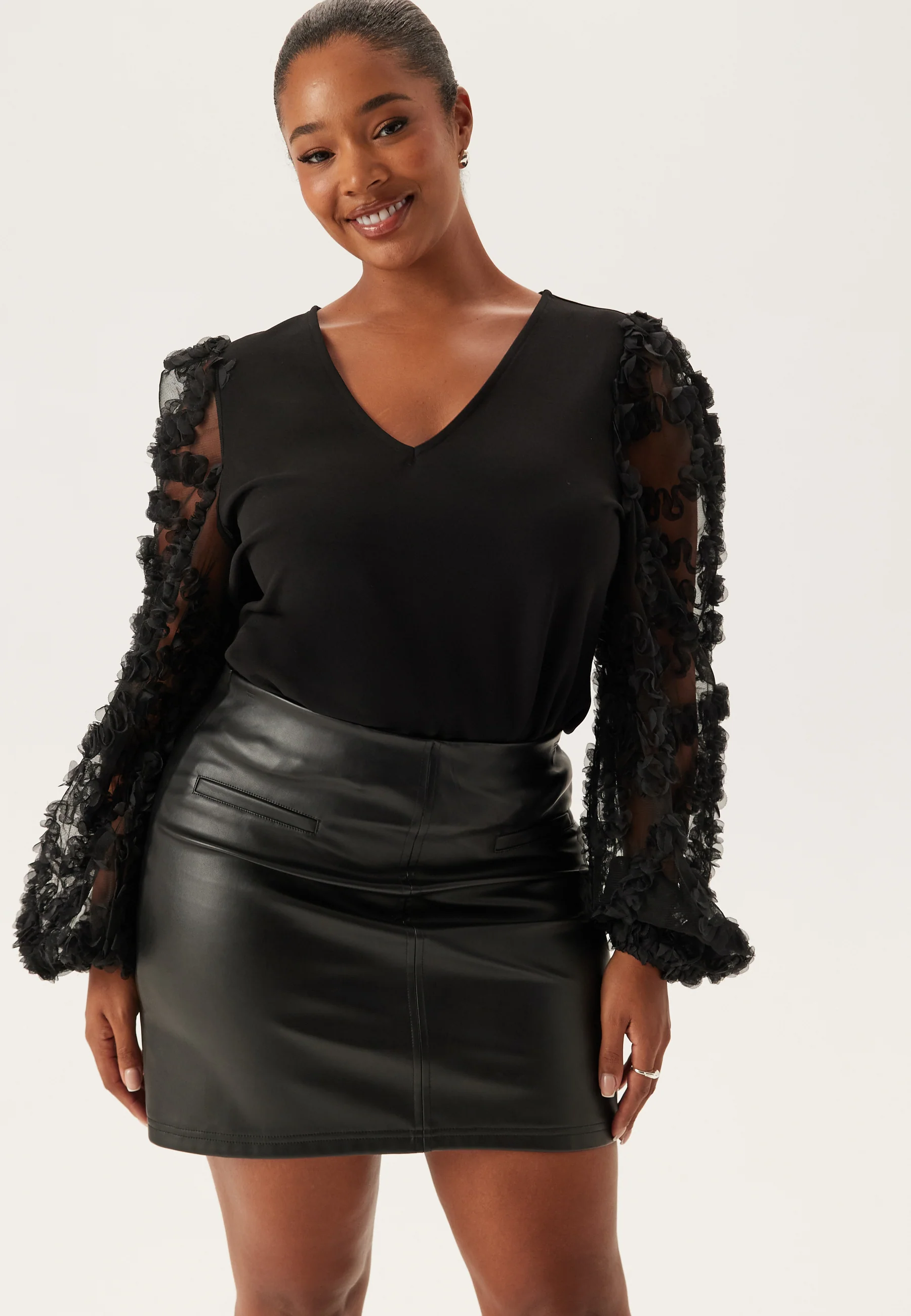 3D Floral Sleeve V-neck Top - Image 6