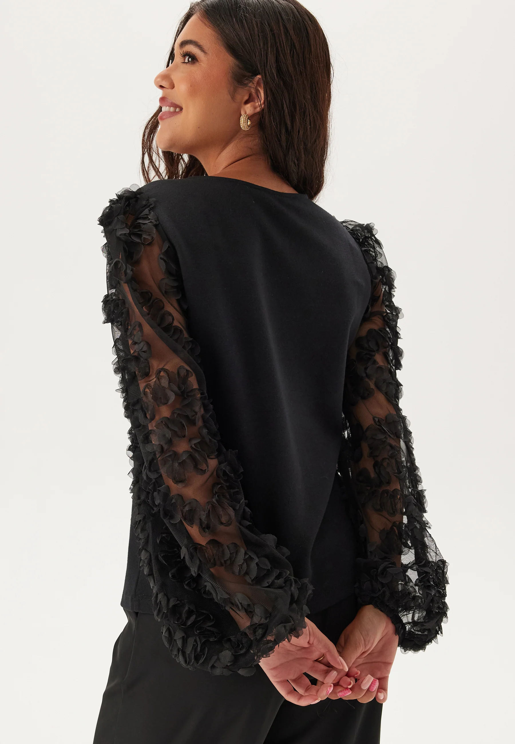 3D Floral Sleeve V-neck Top - Image 5