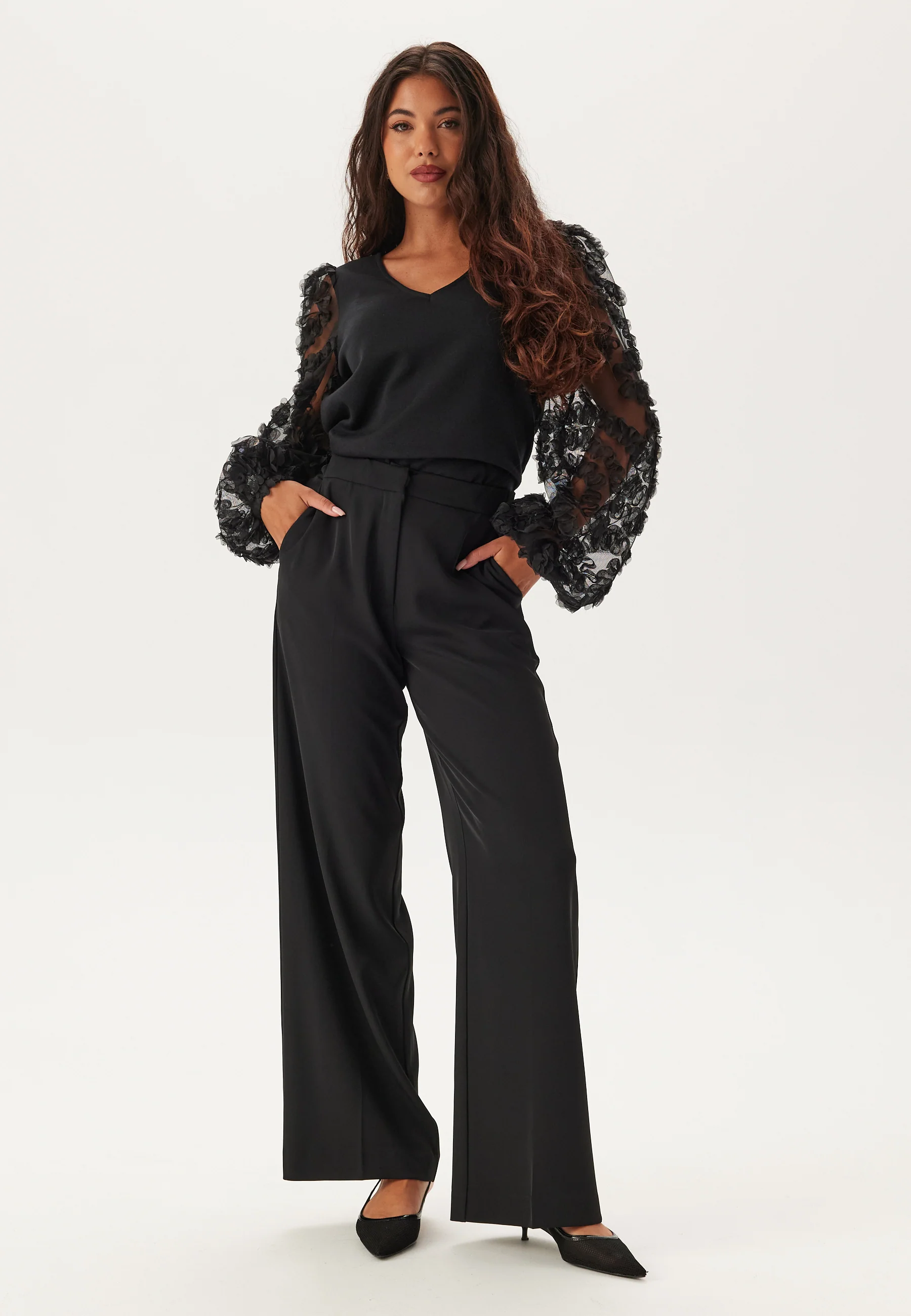 3D Floral Sleeve V-neck Top - Image 6