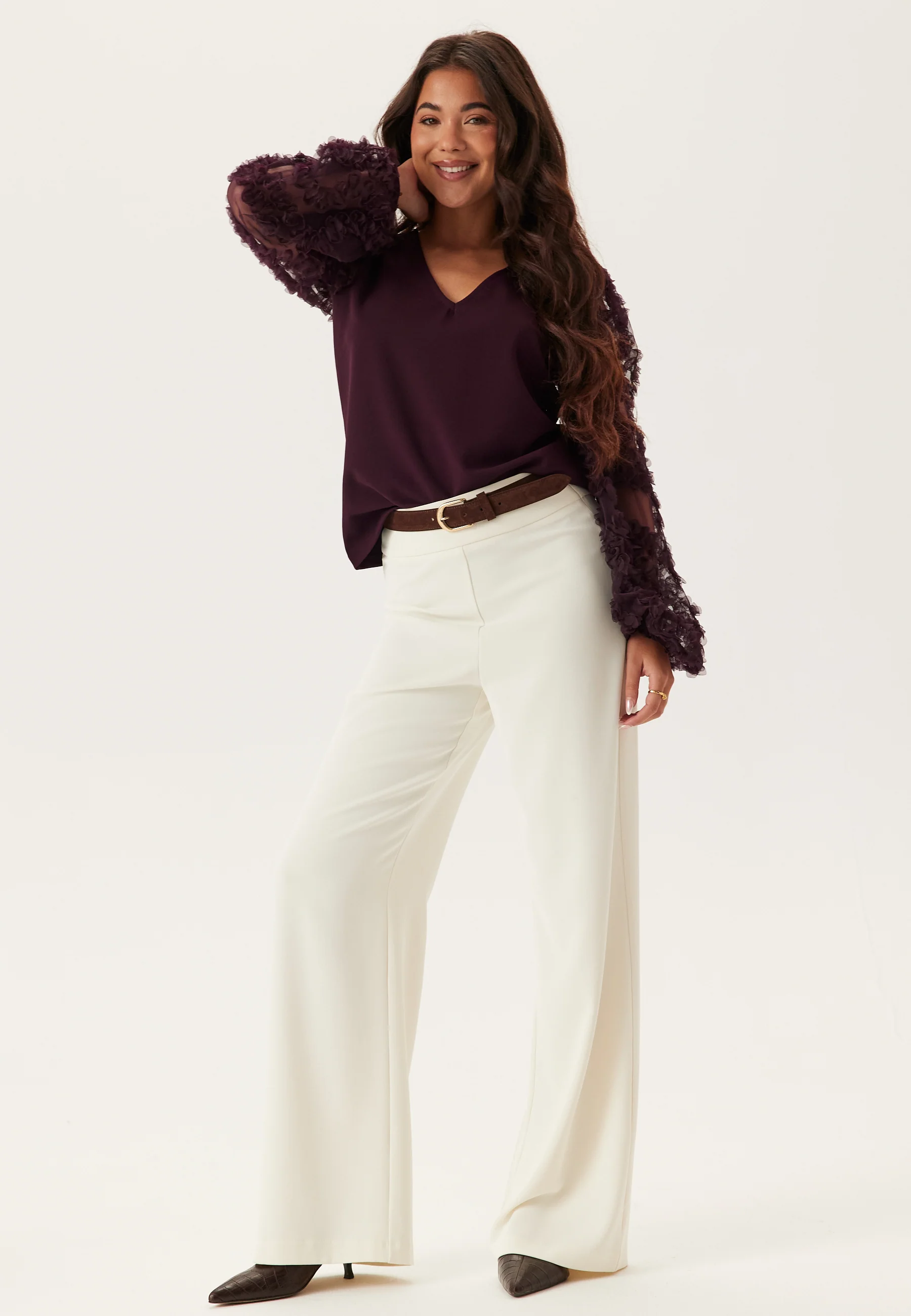 3D Floral Sleeve V-neck Top - Image 10