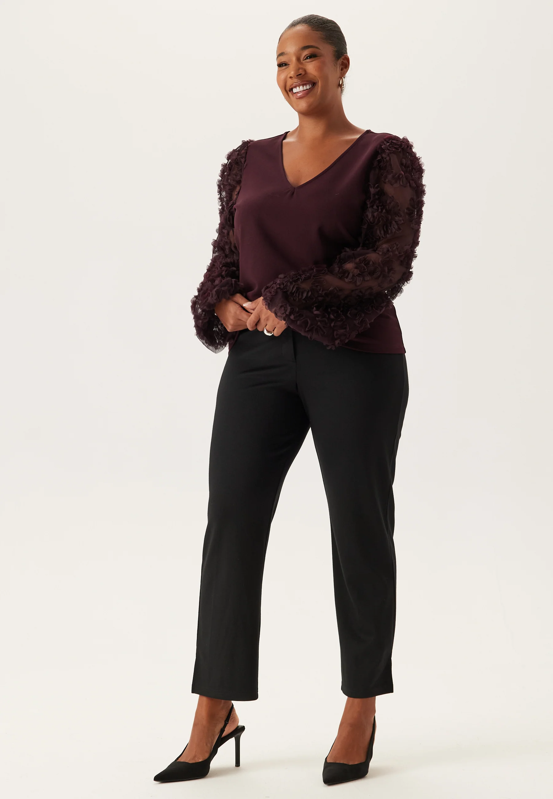 3D Floral Sleeve V-neck Top - Image 11