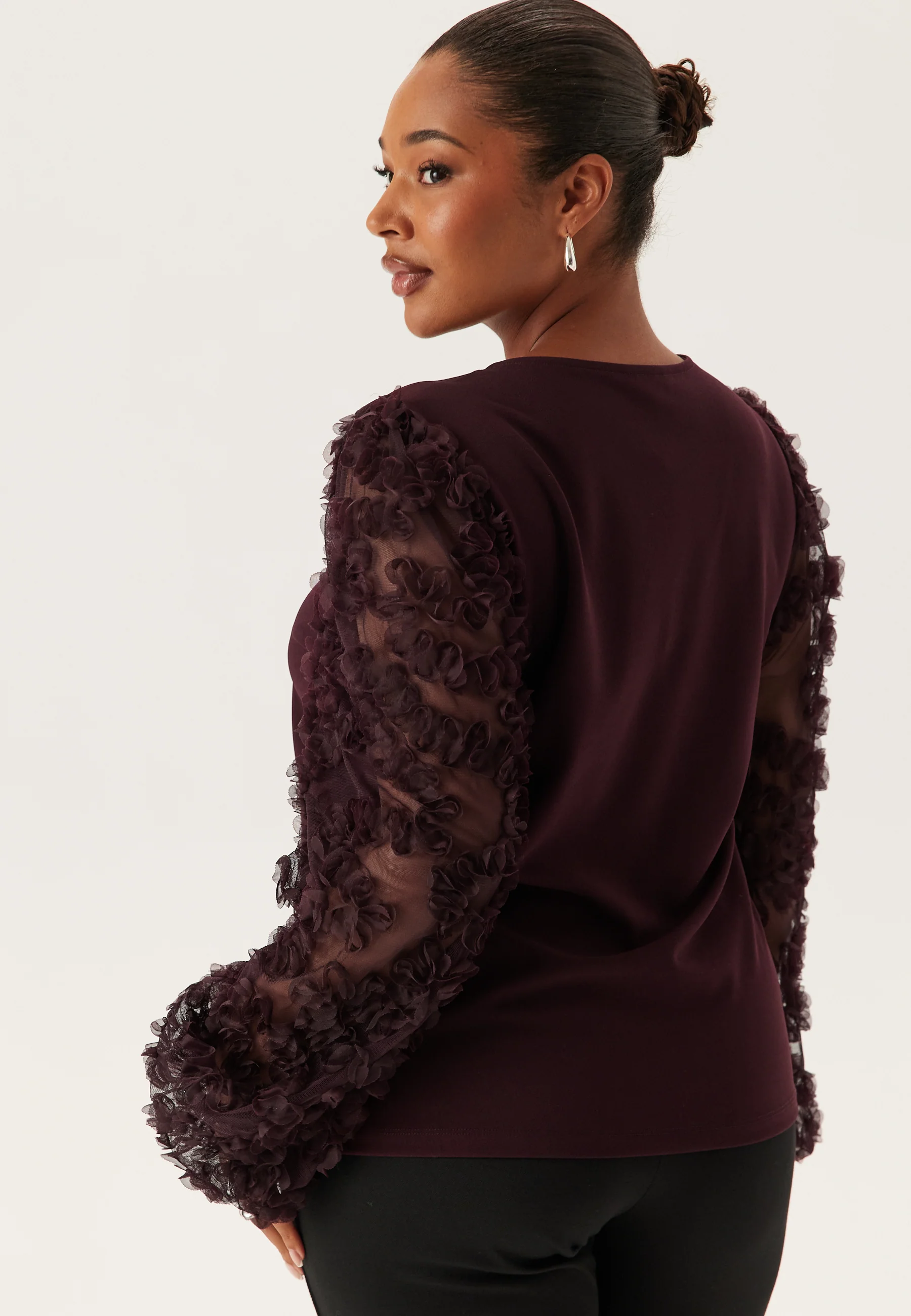 3D Floral Sleeve V-neck Top - Image 6