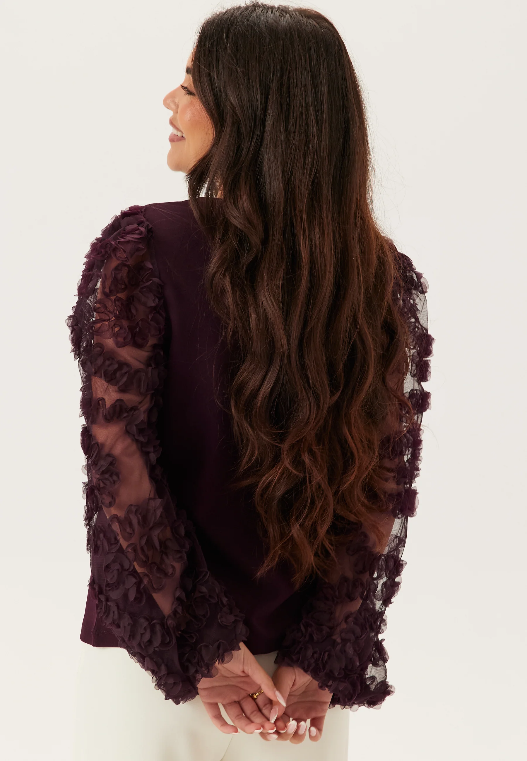 3D Floral Sleeve V-neck Top - Image 8