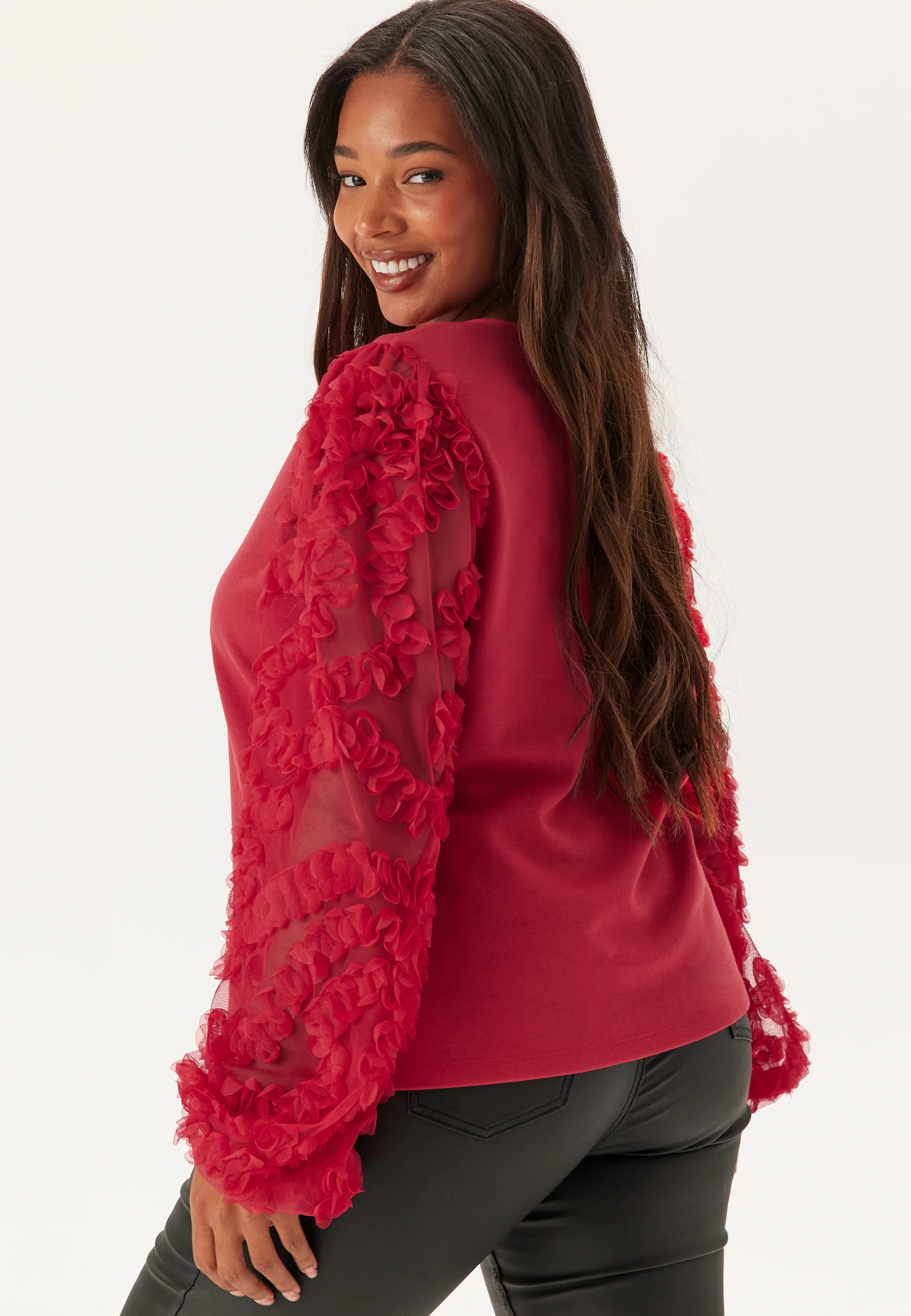 3D Floral Sleeve V-neck Top - Image 6