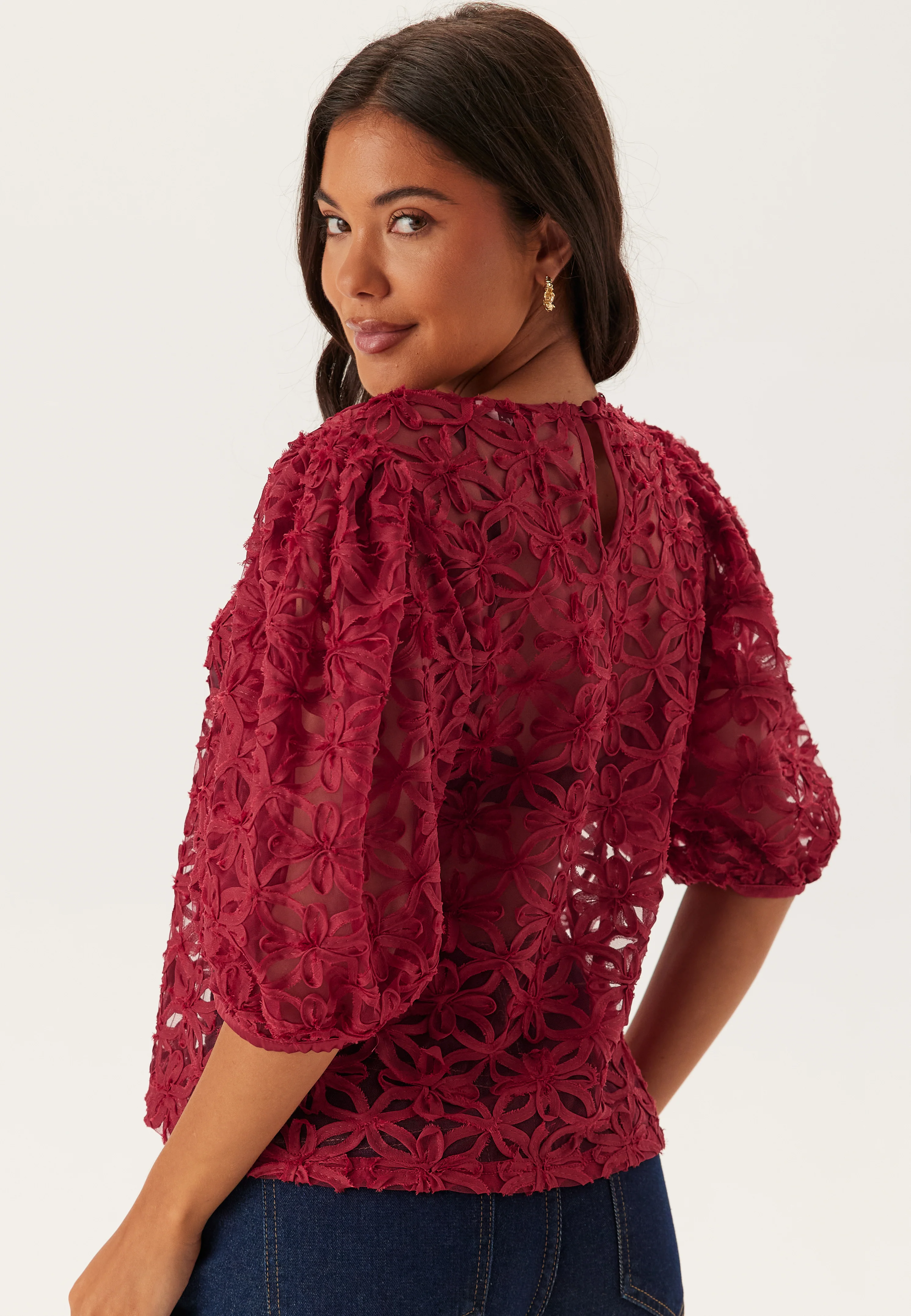 3D Flower Puff Sleeve Blouse - Image 4