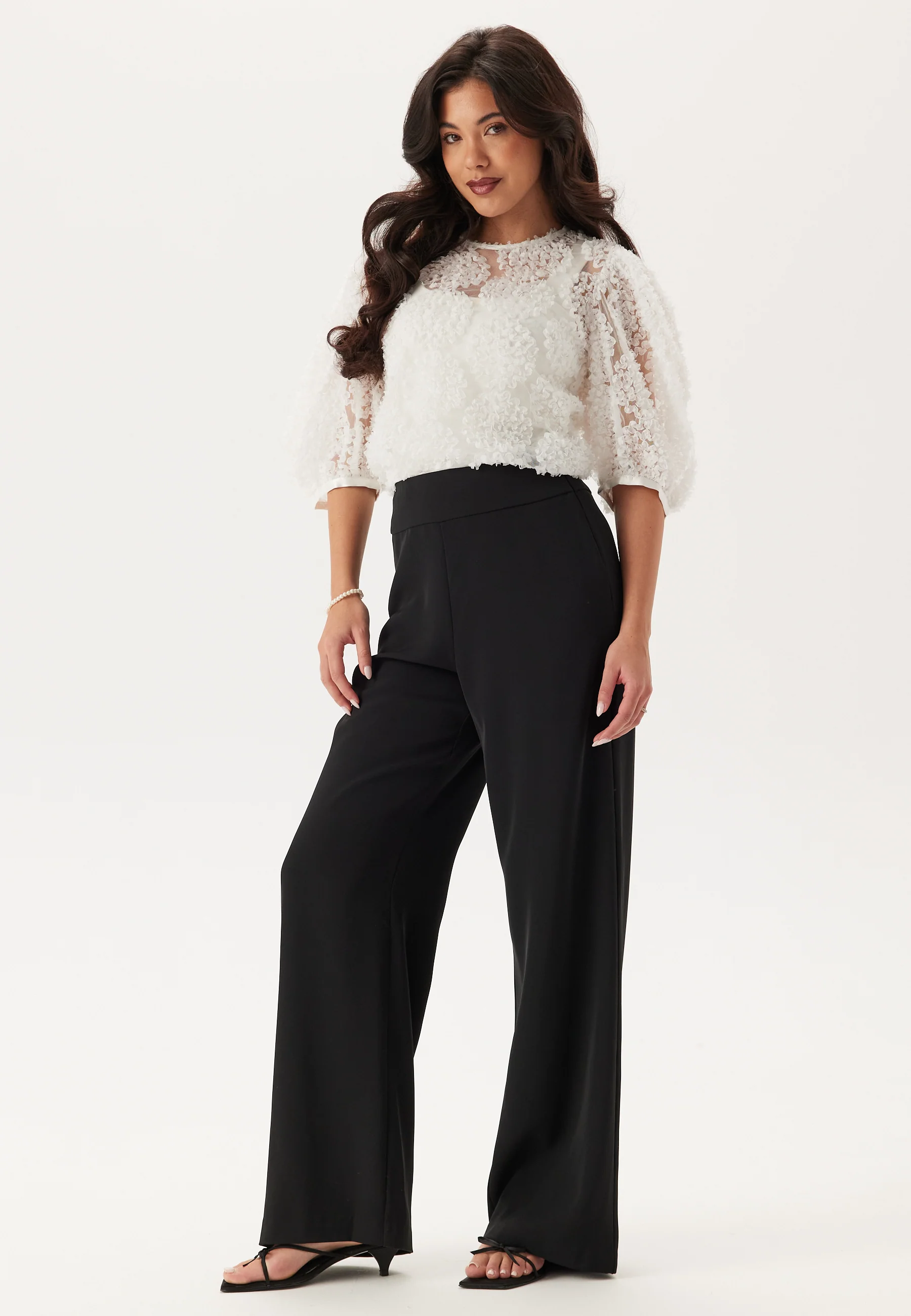 3D Flower Puff Sleeve Blouse - Image 3