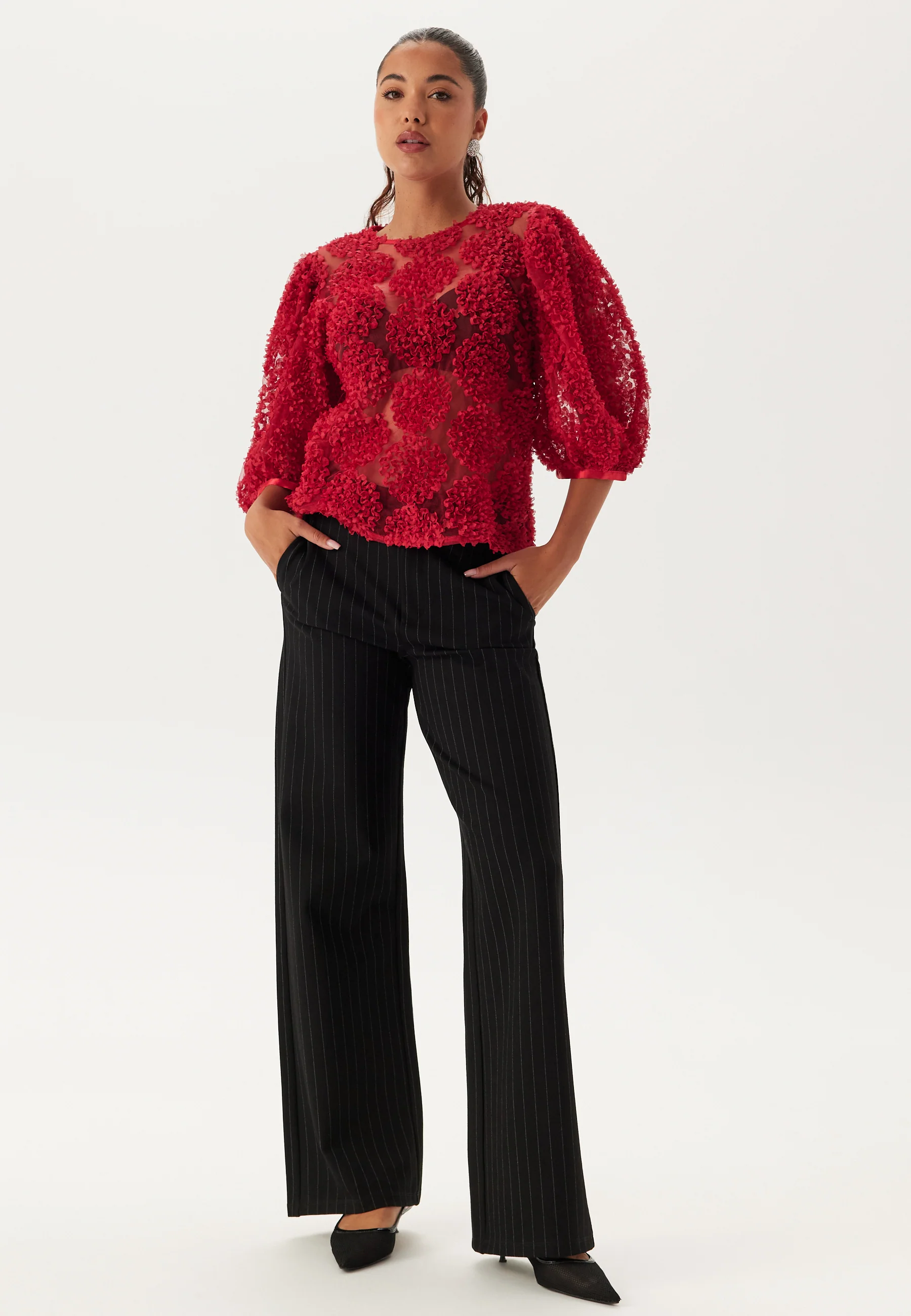 3D Flower Puff Sleeve Blouse - Image 3