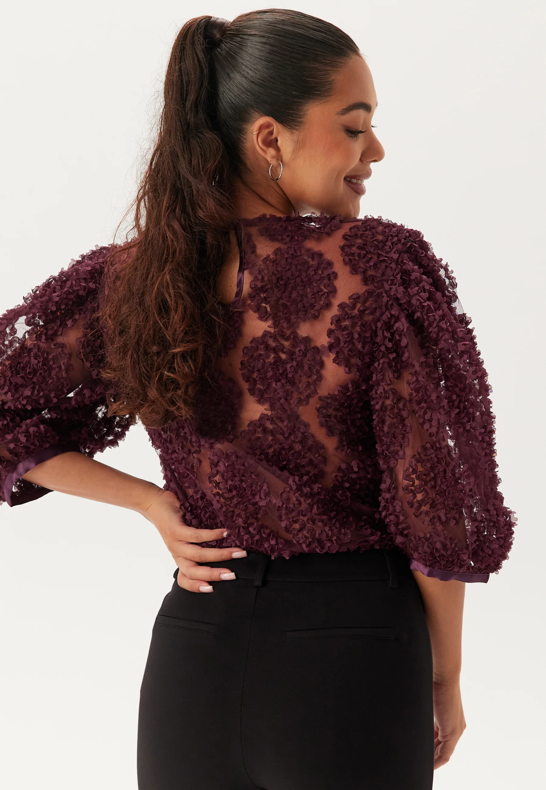 3D Flower Puff Sleeve Blouse - Image 2