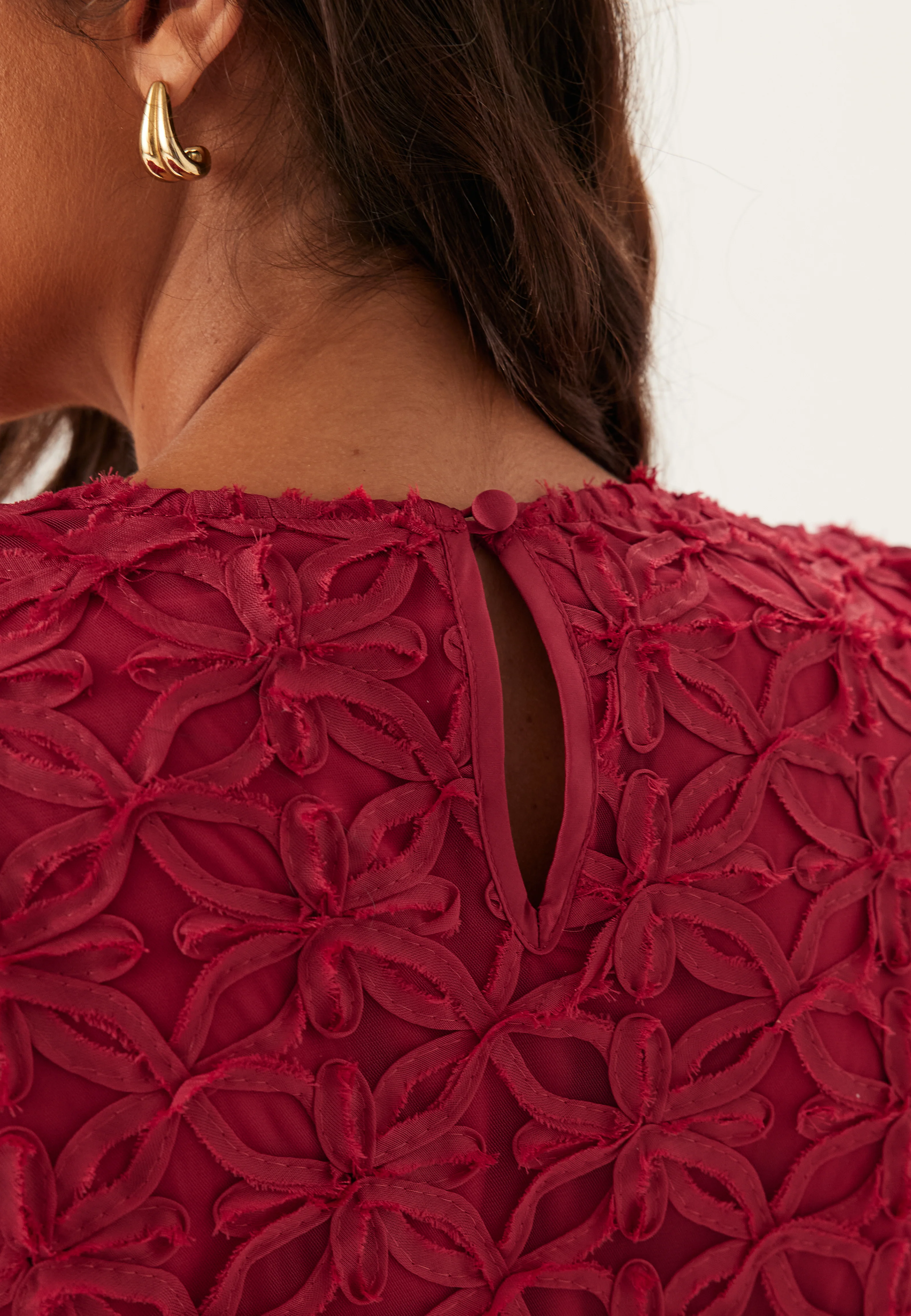 3D Flower Puff Sleeve Dress - Image 6