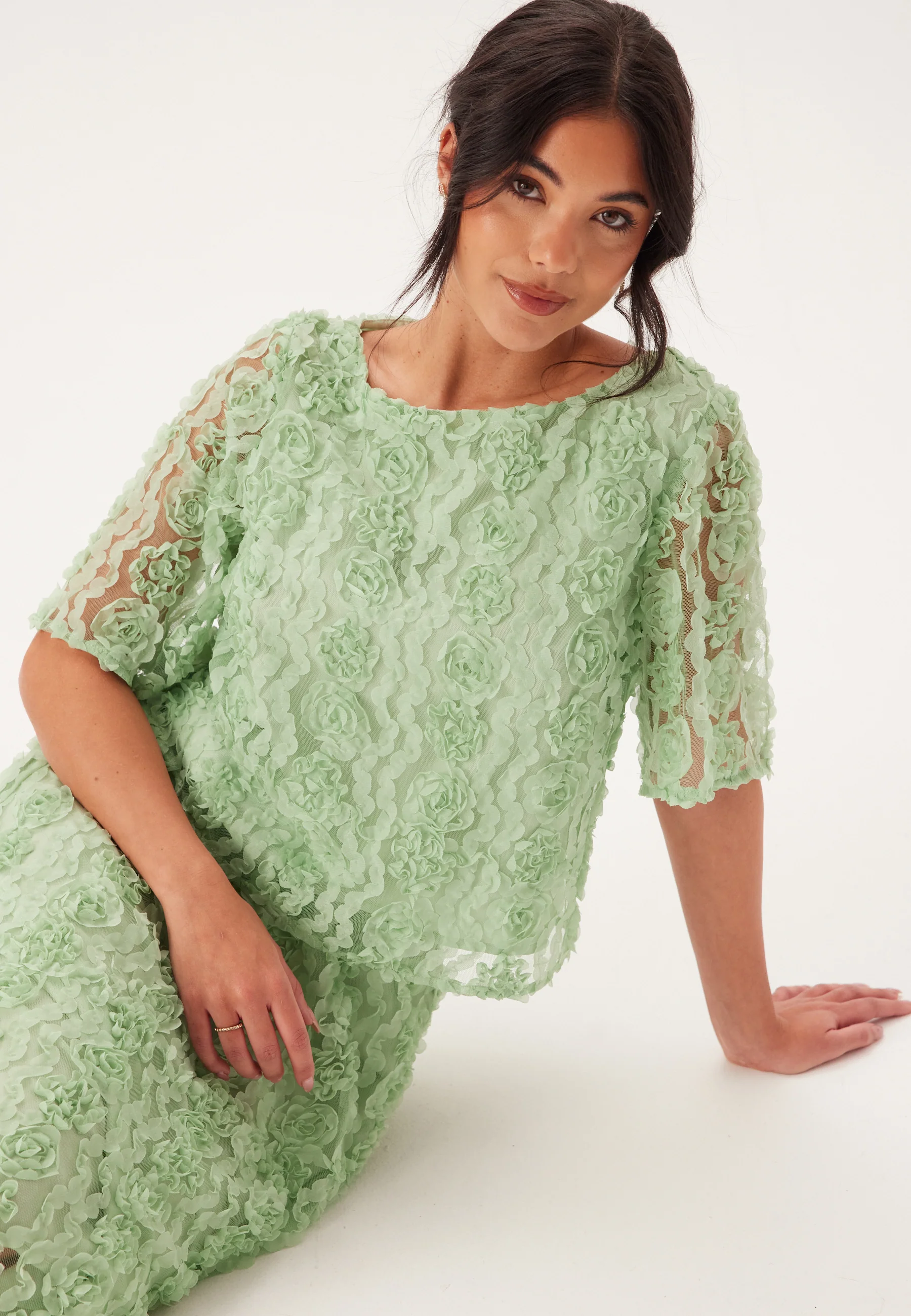 3D Flower Short Sleeve Blouse - Image 3