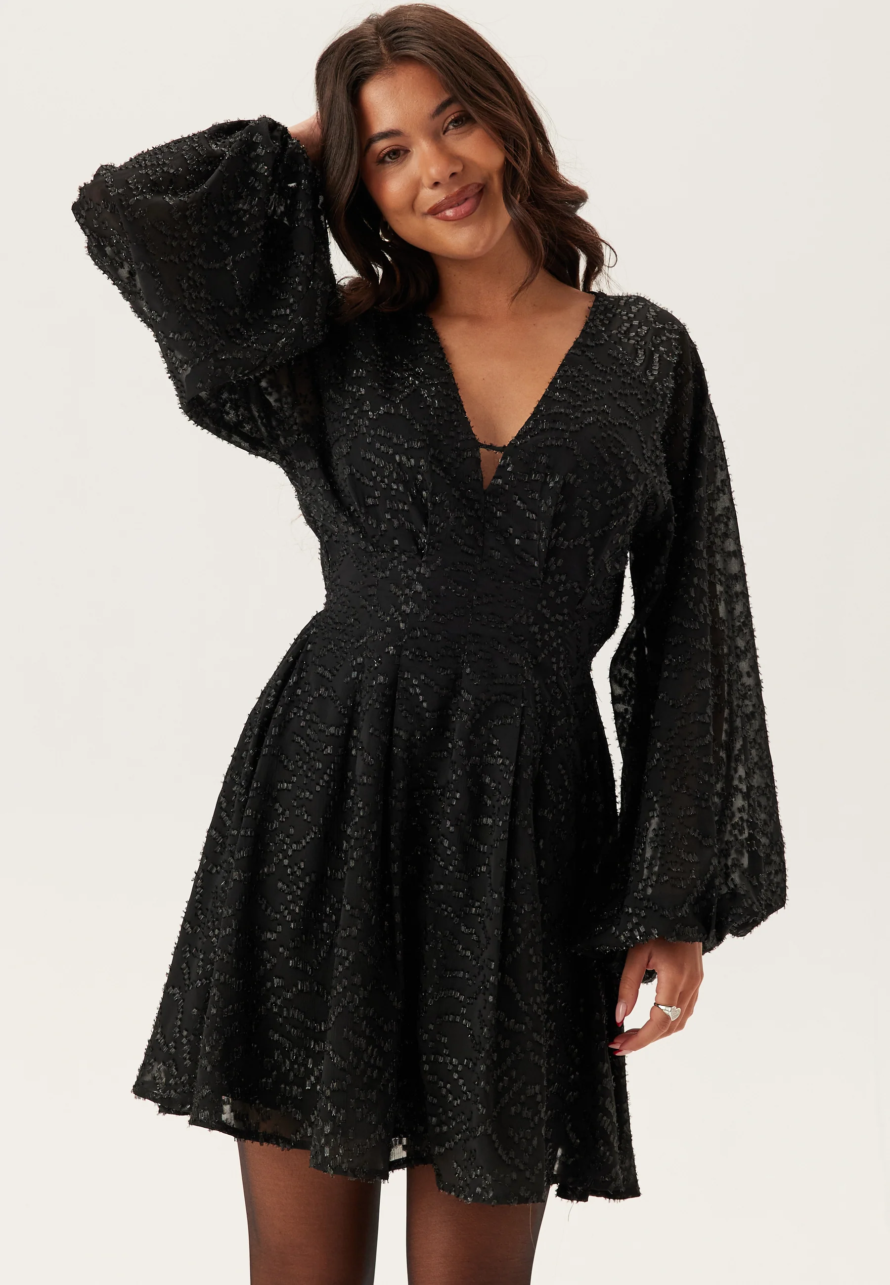 3D Lurex Raglan Sleeve Short Dress
