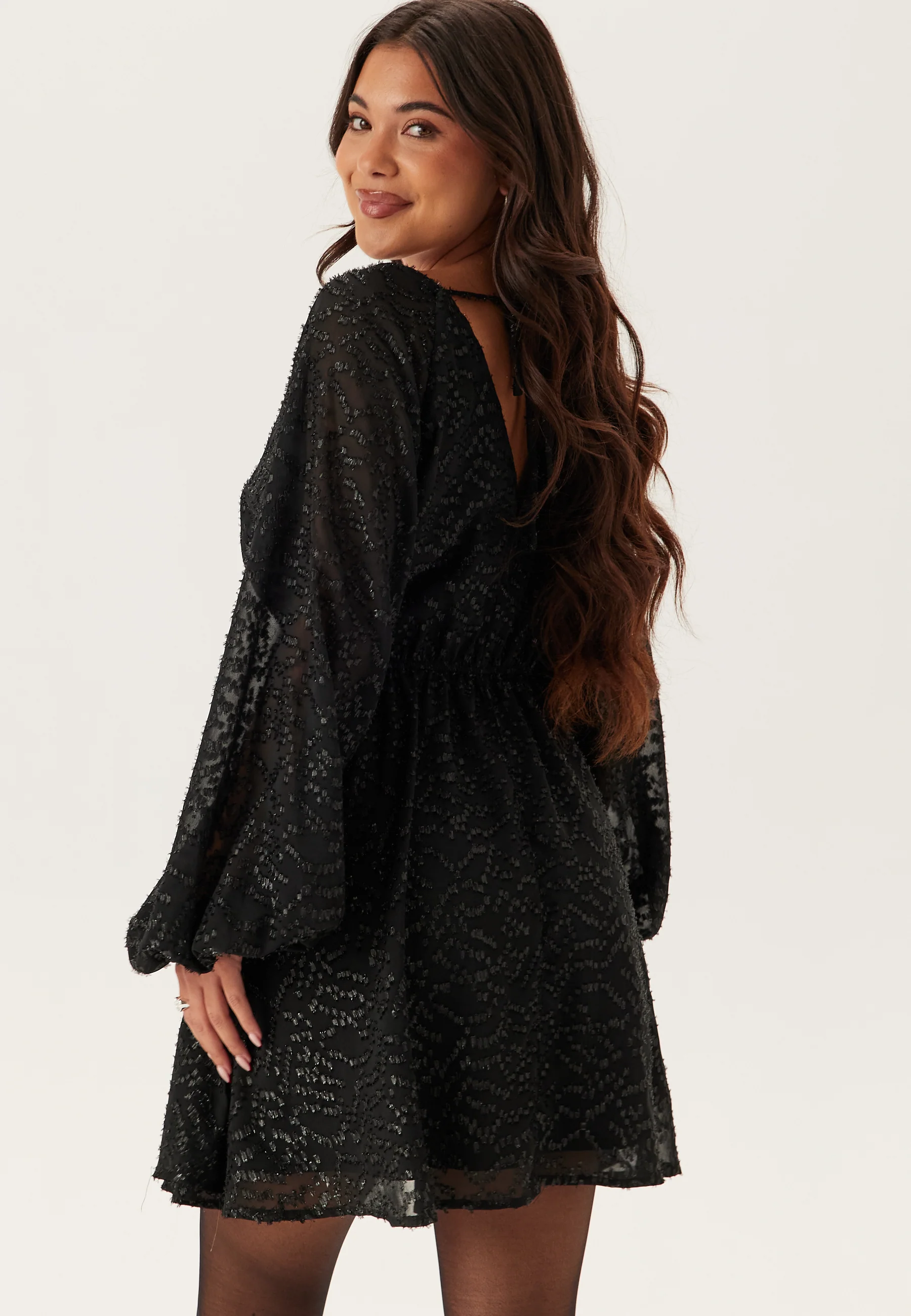 3D Lurex Raglan Sleeve Short Dress - Image 2
