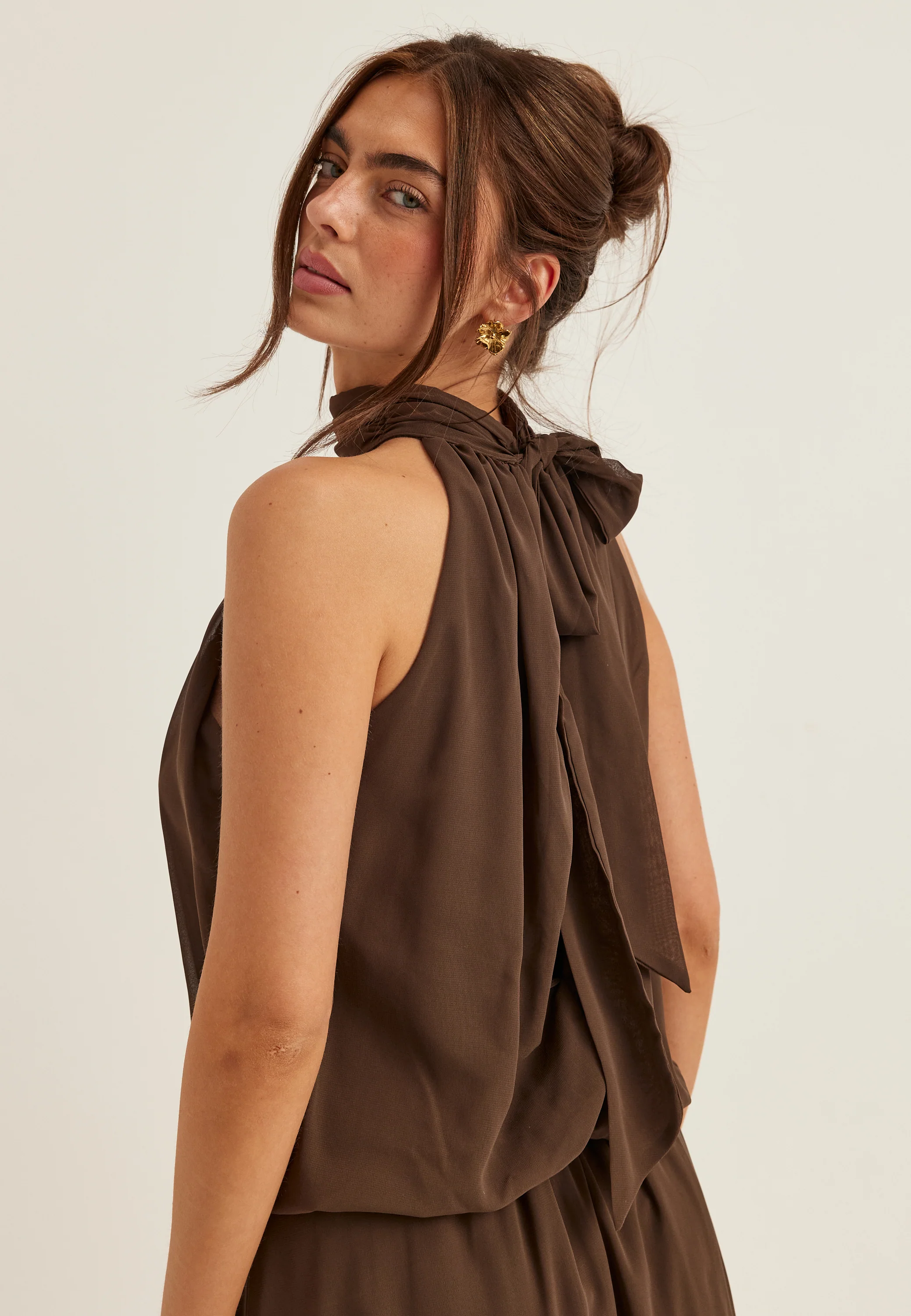 Asymmetric Chiffon Halterneck Dress - Image 5