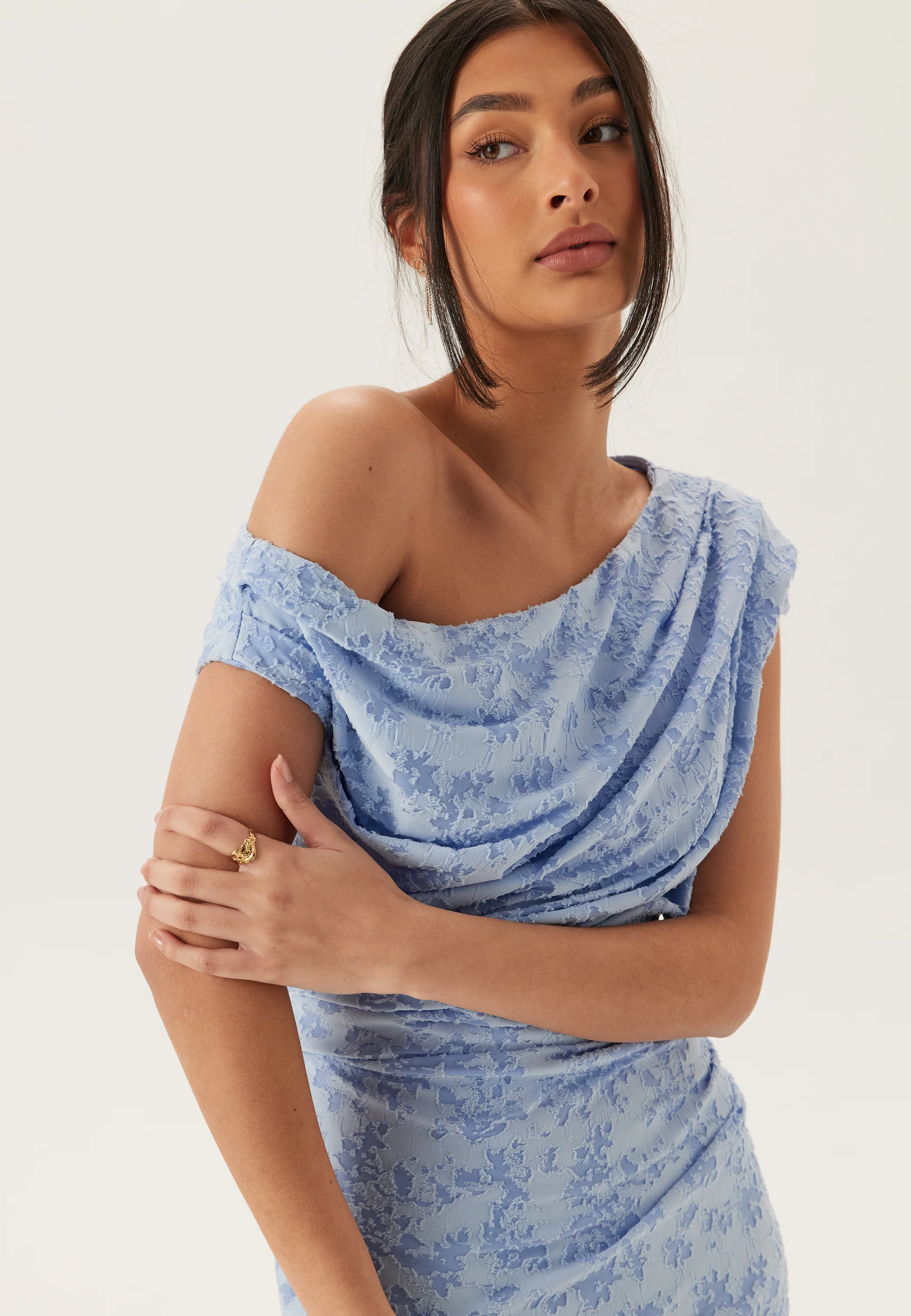 Asymmetric Draped Burnout Maxi Dress - Image 2