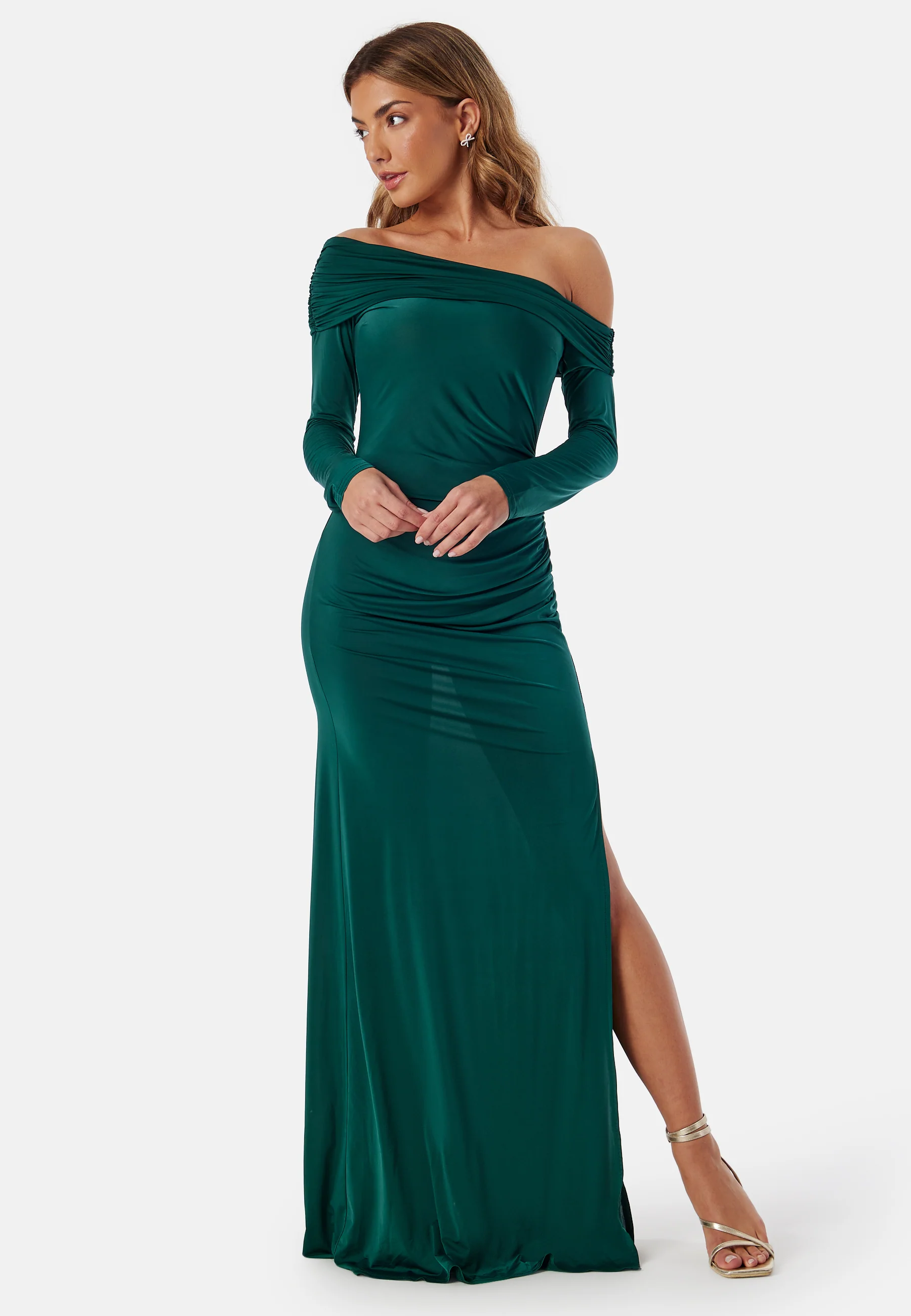 Asymmetric Off Shoulder Soft Gown - Image 3