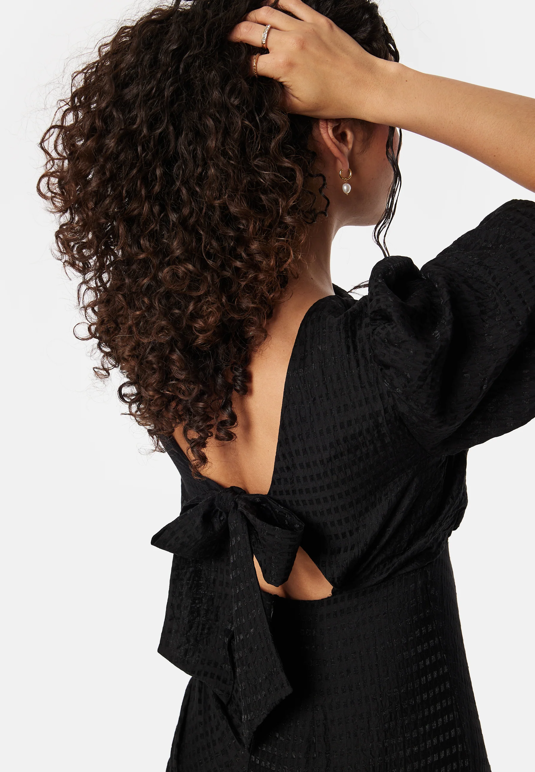 Balloon Sleeve Bow Midi Dress - Image 2