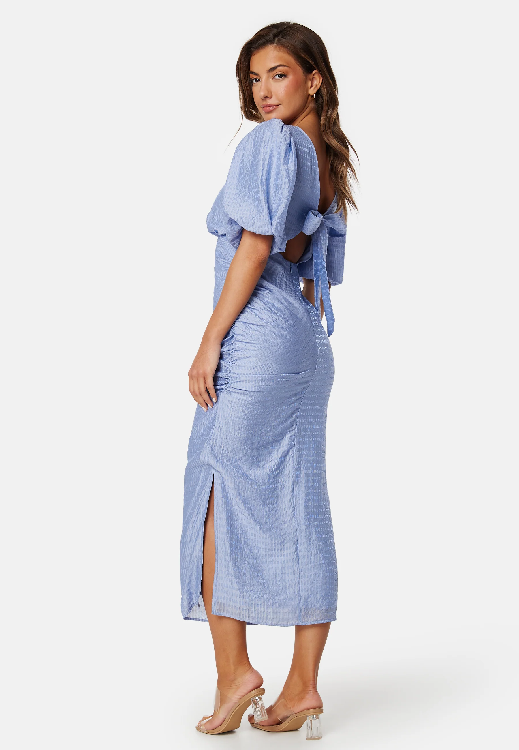 Balloon Sleeve Bow Midi Dress - Image 6