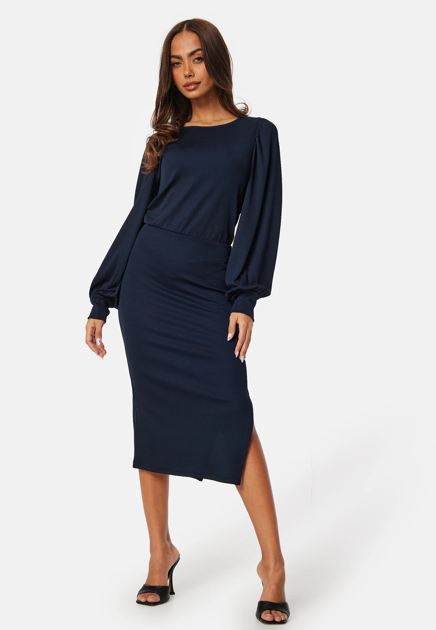 Balloon Sleeve Rib Dress