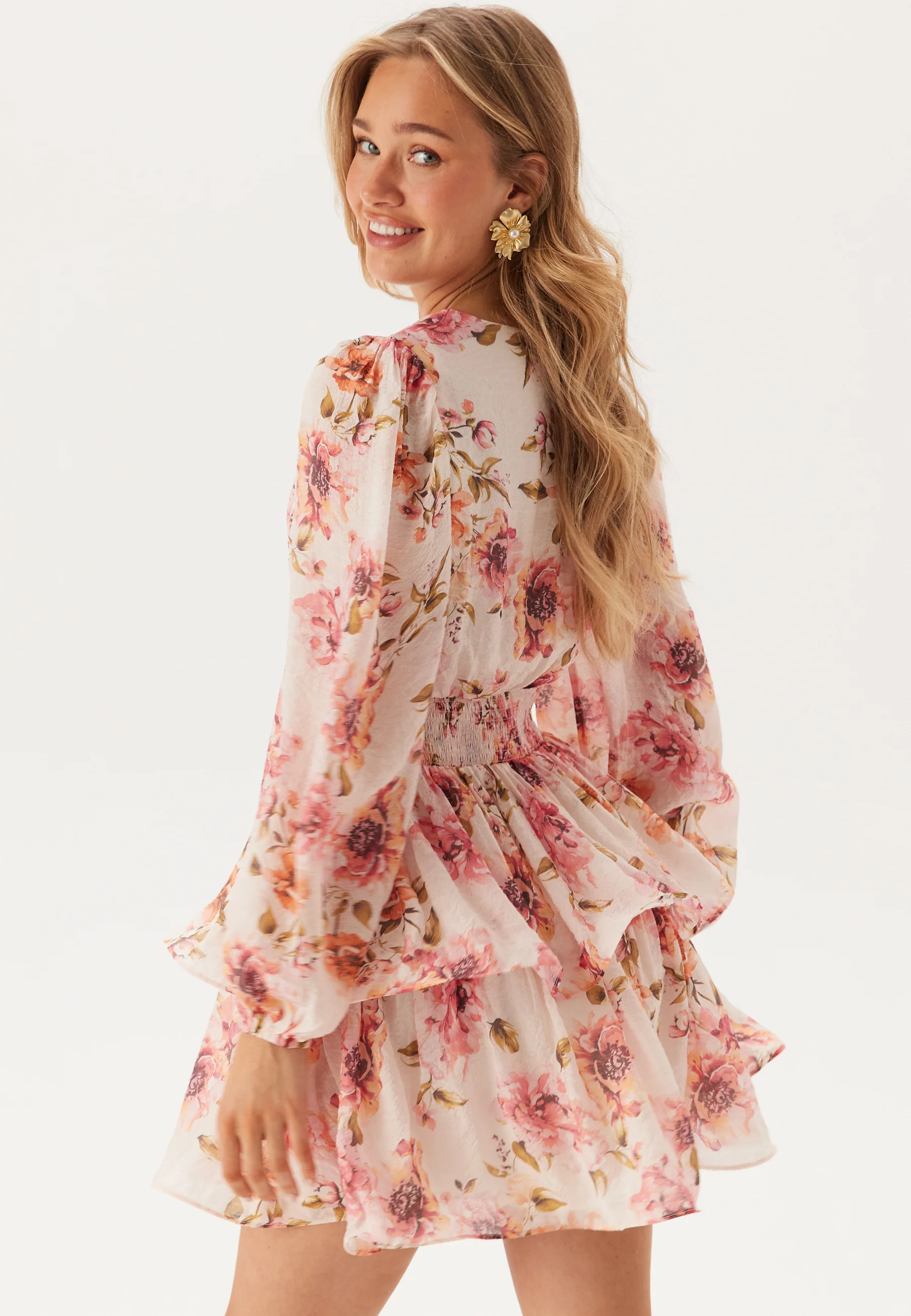 Balloon Sleeve Short Flounce Dress - Image 4