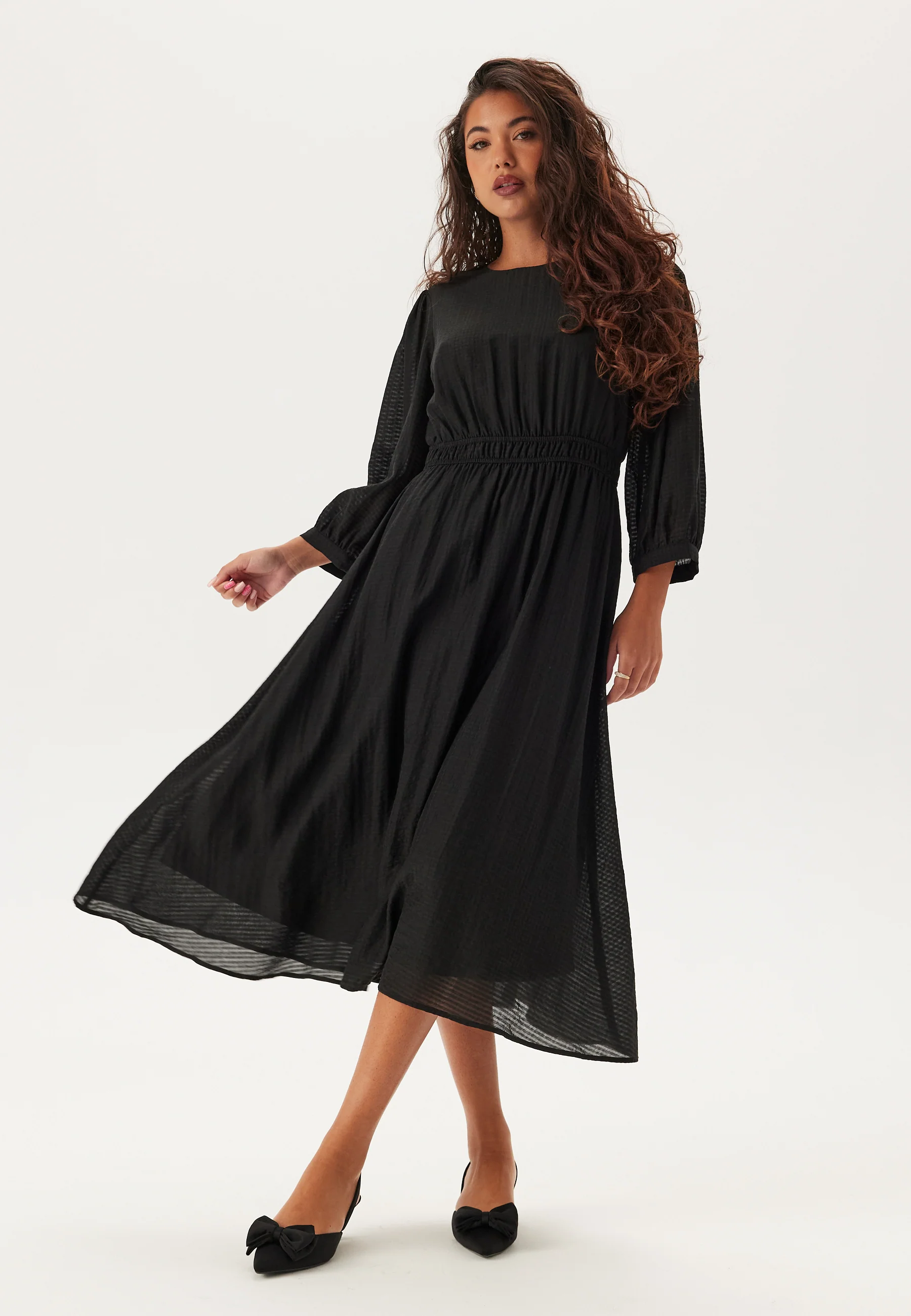 Balloon Sleeve Structured Midi Dress - Image 2
