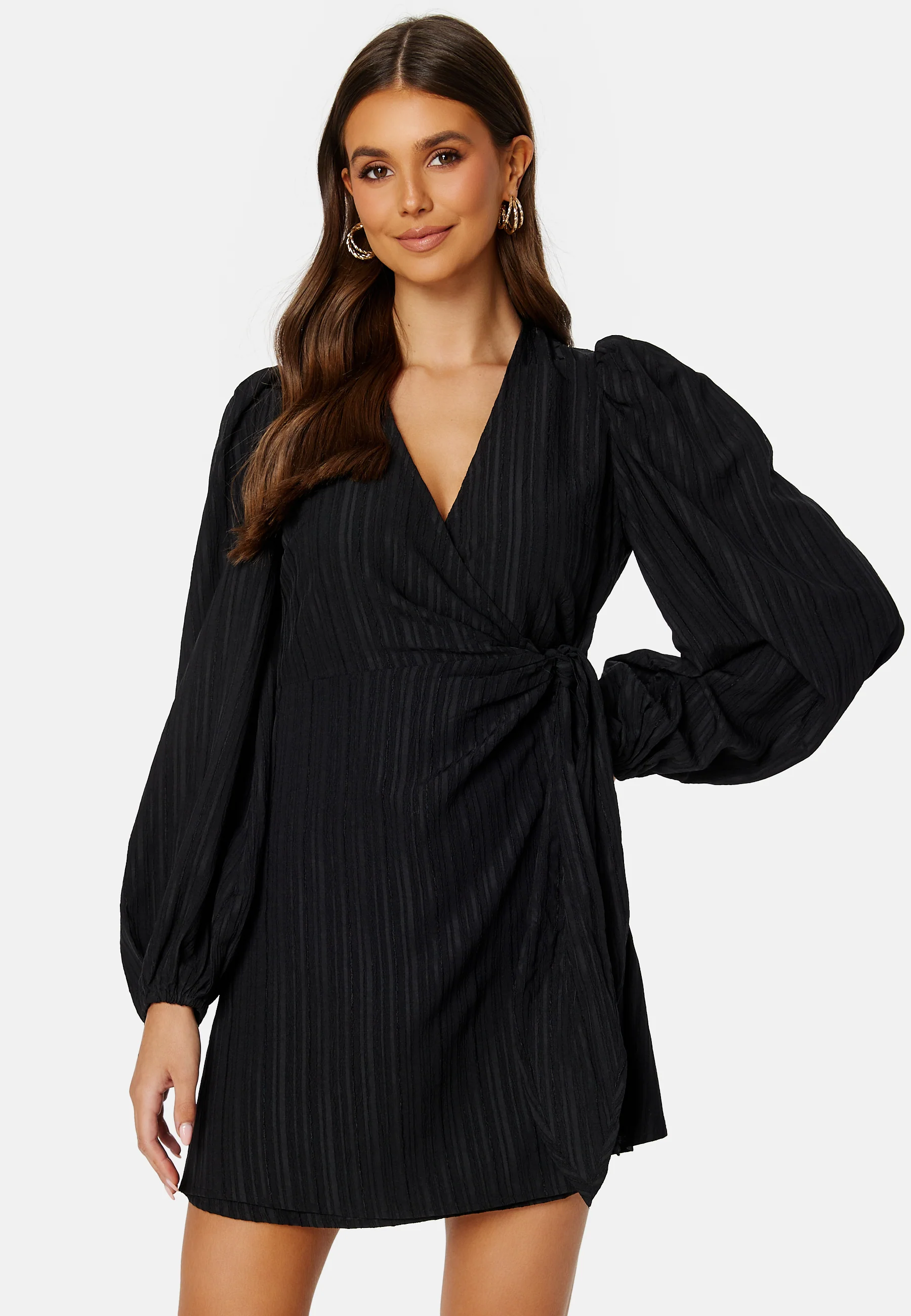 Balloon Sleeve Structured Wrap Dress - Image 2