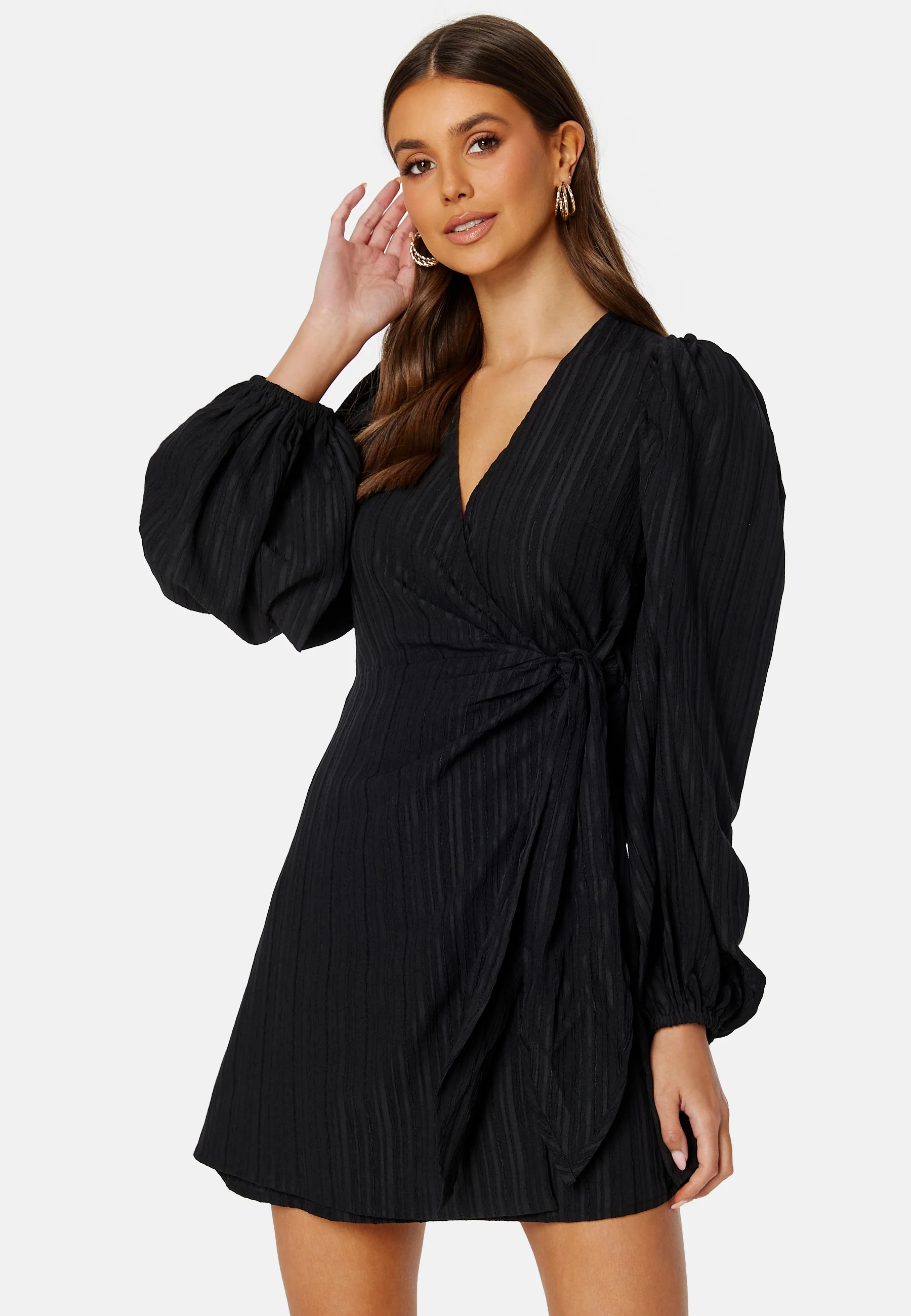 Balloon Sleeve Structured Wrap Dress - Image 5
