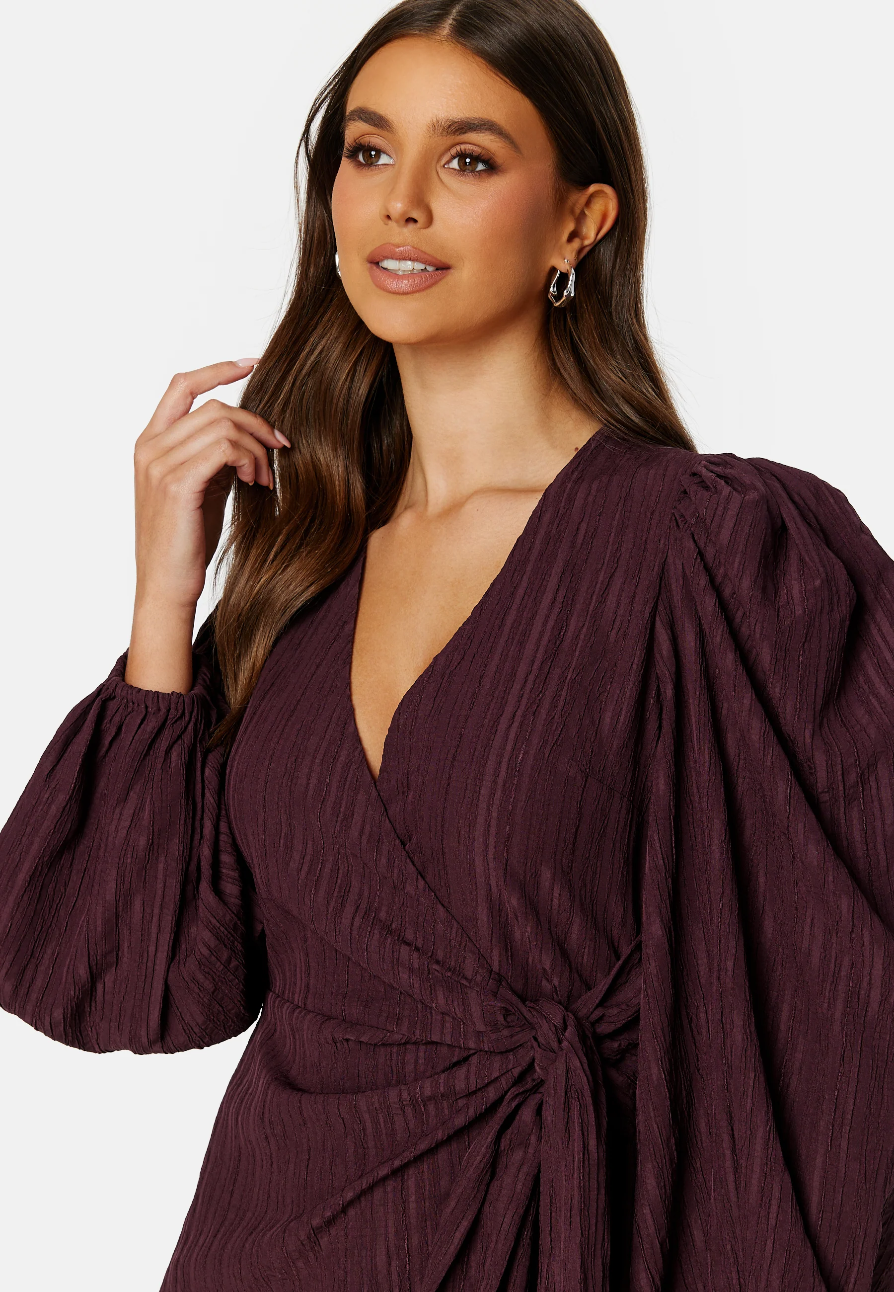 Balloon Sleeve Structured Wrap Dress - Image 3