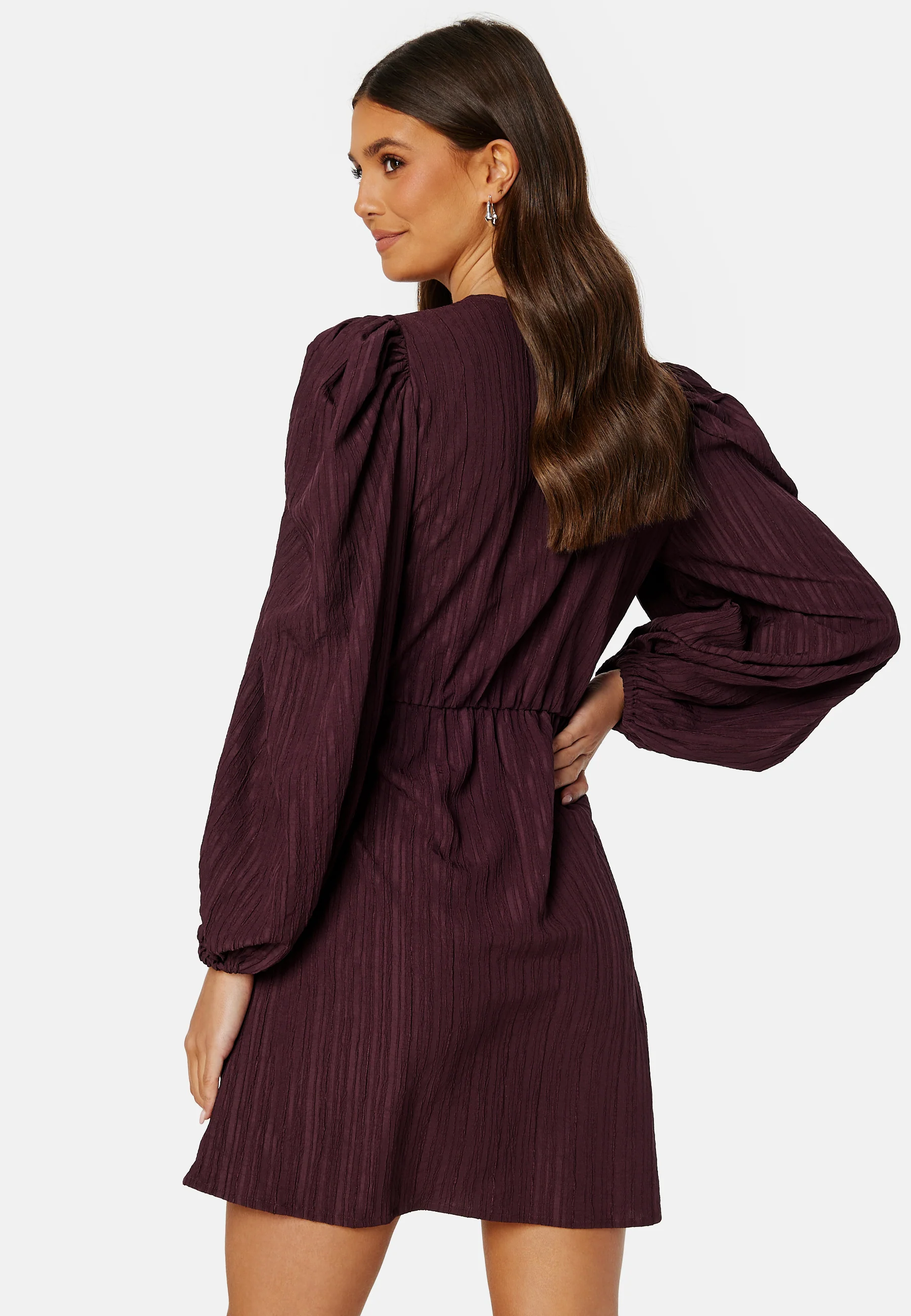 Balloon Sleeve Structured Wrap Dress - Image 4