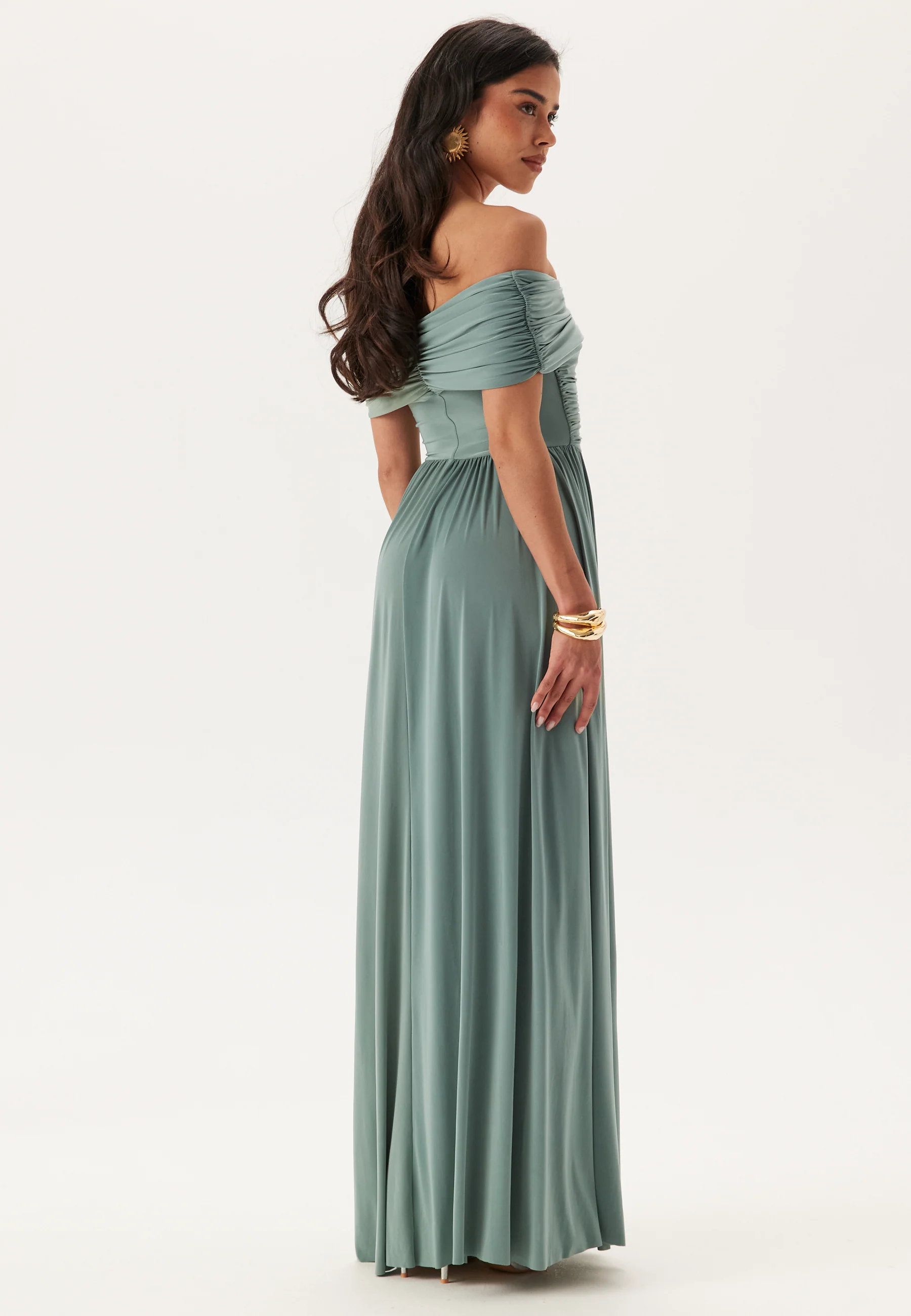 Bardot Rouched Maxi Split Dress - Image 2