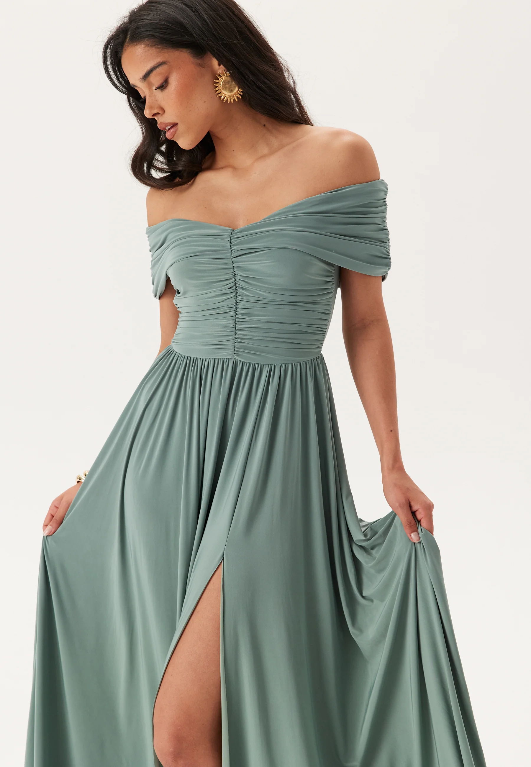 Bardot Rouched Maxi Split Dress - Image 3