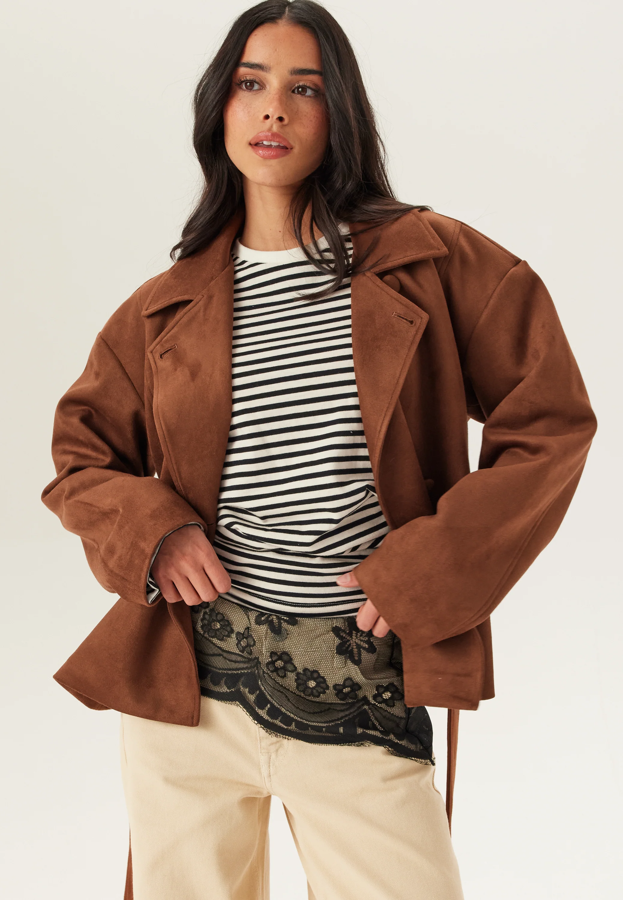Belted Faux Suede Jacket - Image 3
