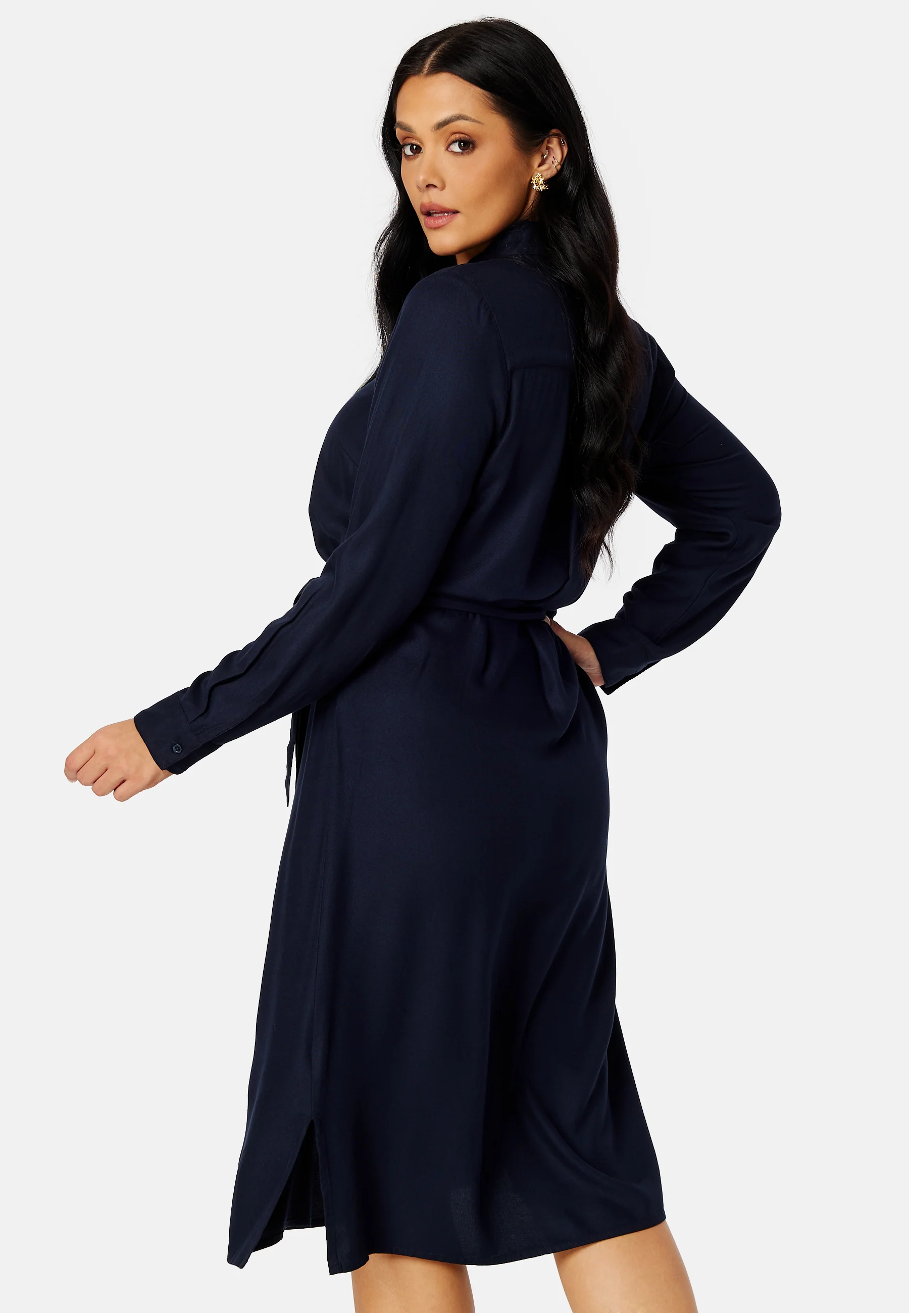 Belted L/S Viscose Shirt Dress - Image 4