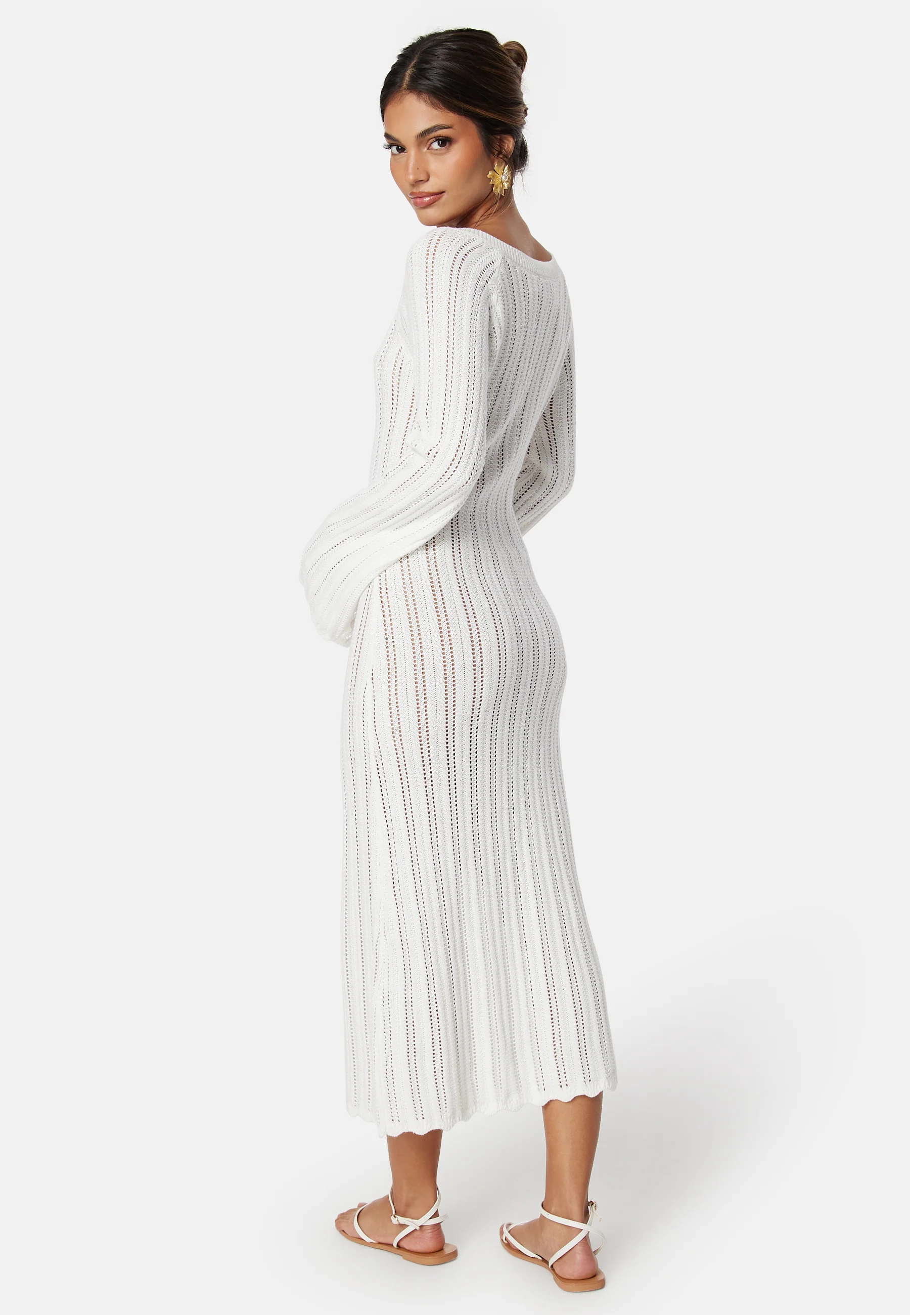 Boat Neck Structure Knitted Dress - Image 2