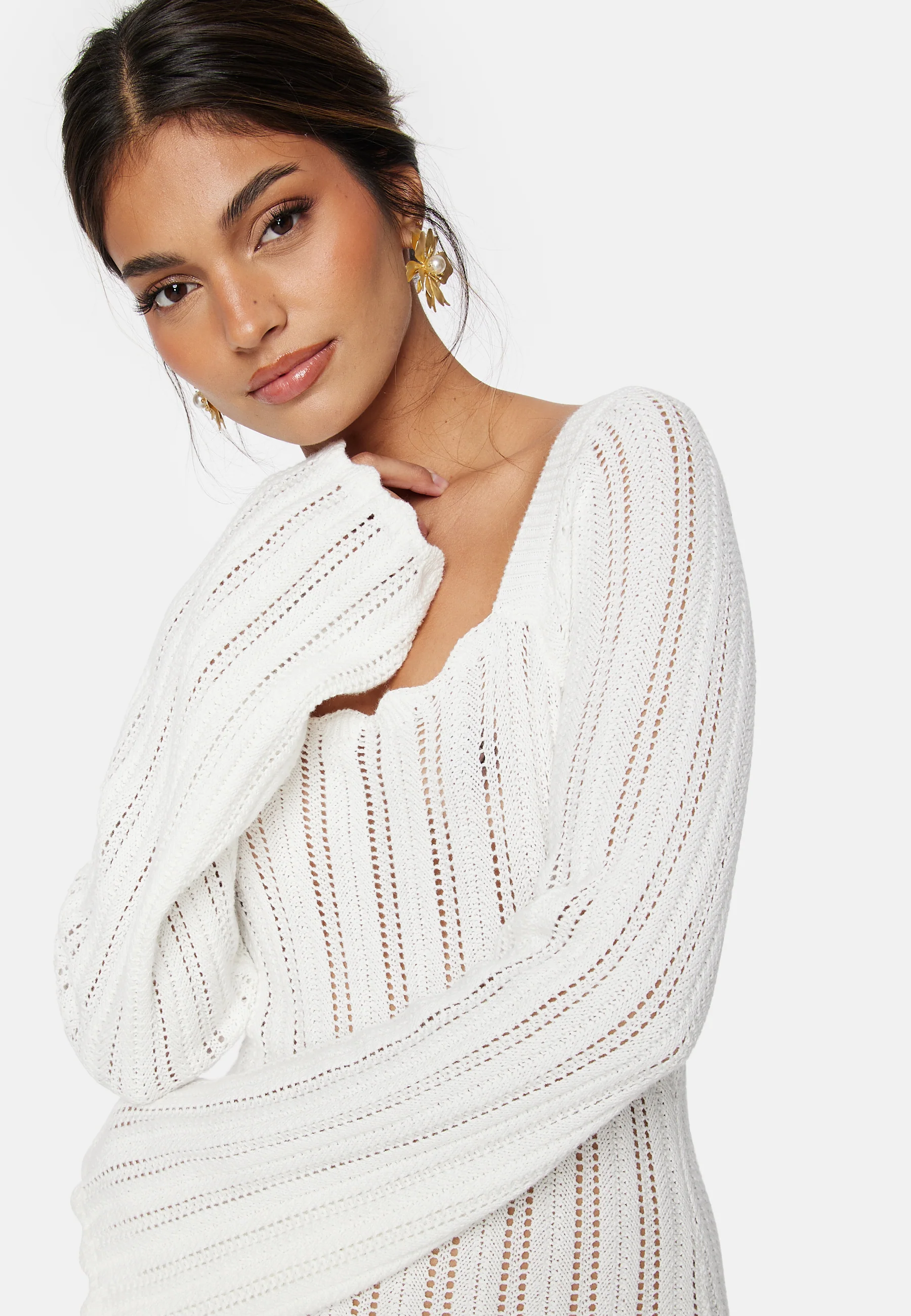 Boat Neck Structure Knitted Dress - Image 4