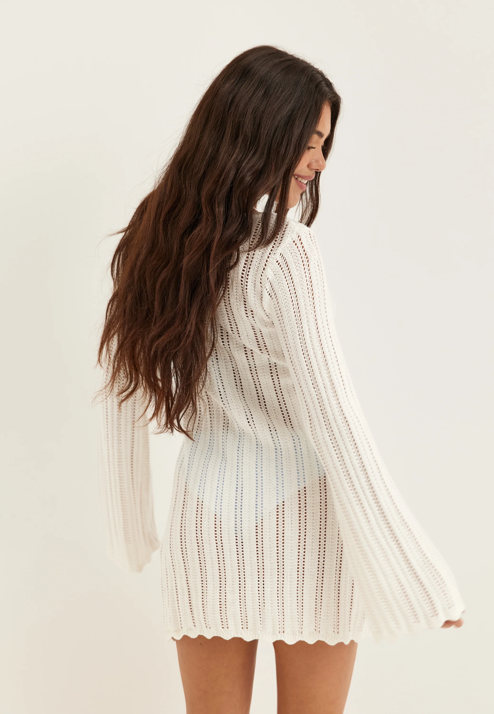 Boat Neck Structure Knitted Short Dress - Image 2