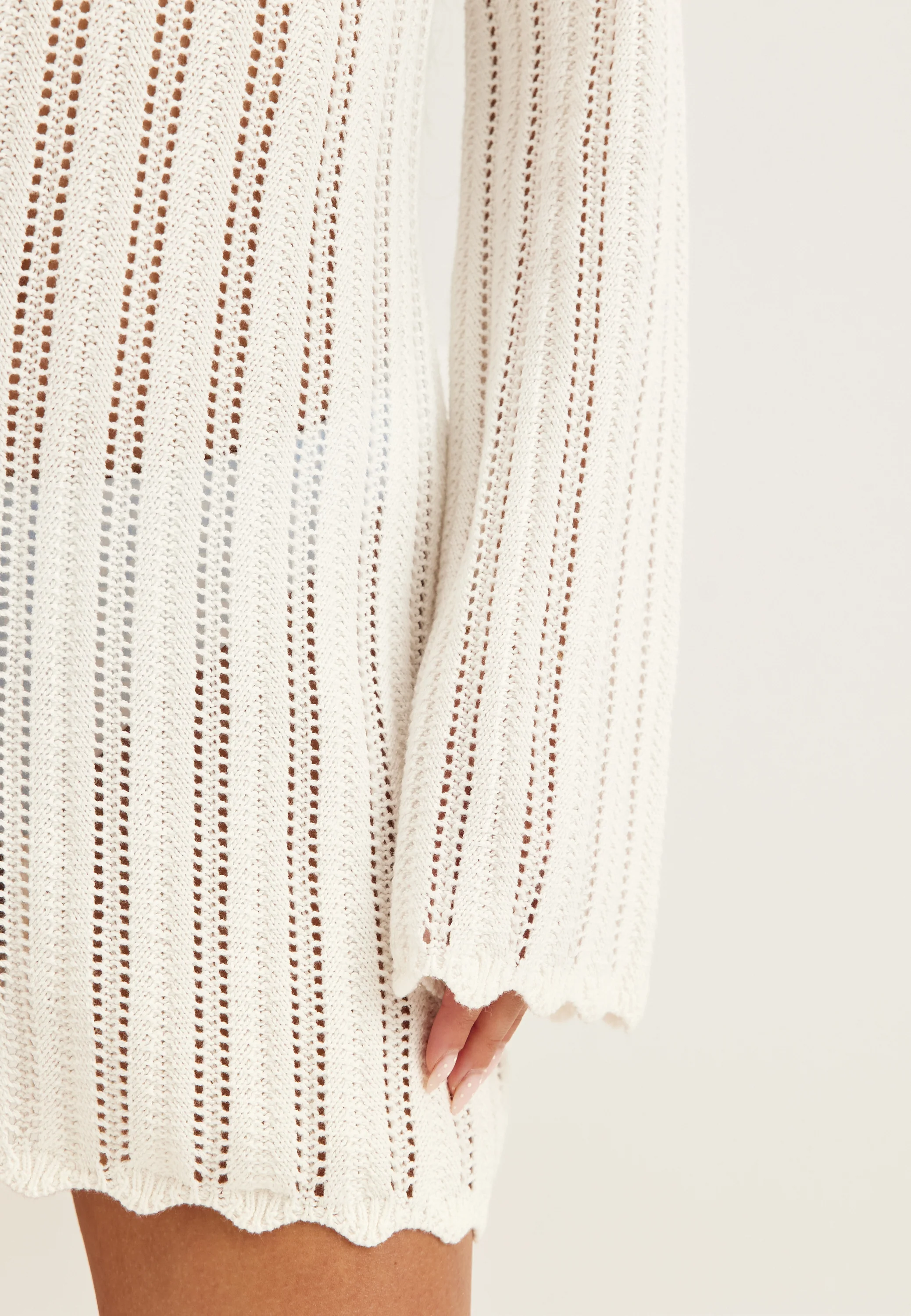 Boat Neck Structure Knitted Short Dress - Image 5