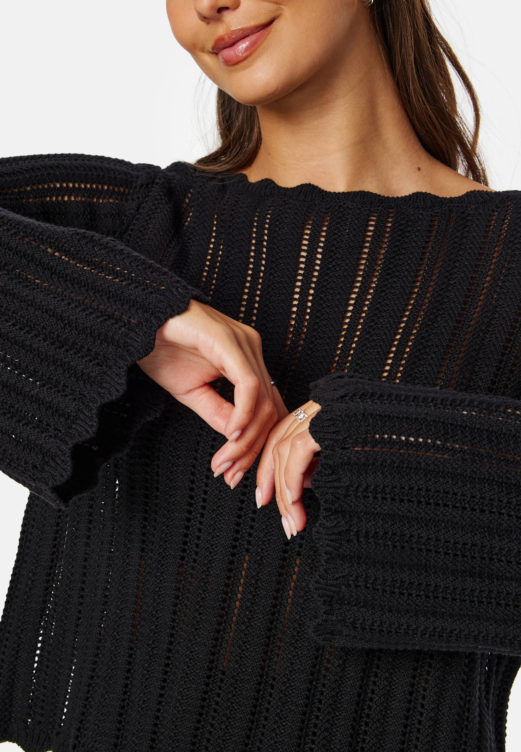 Boat Neck Structure Knitted Sweater - Image 4