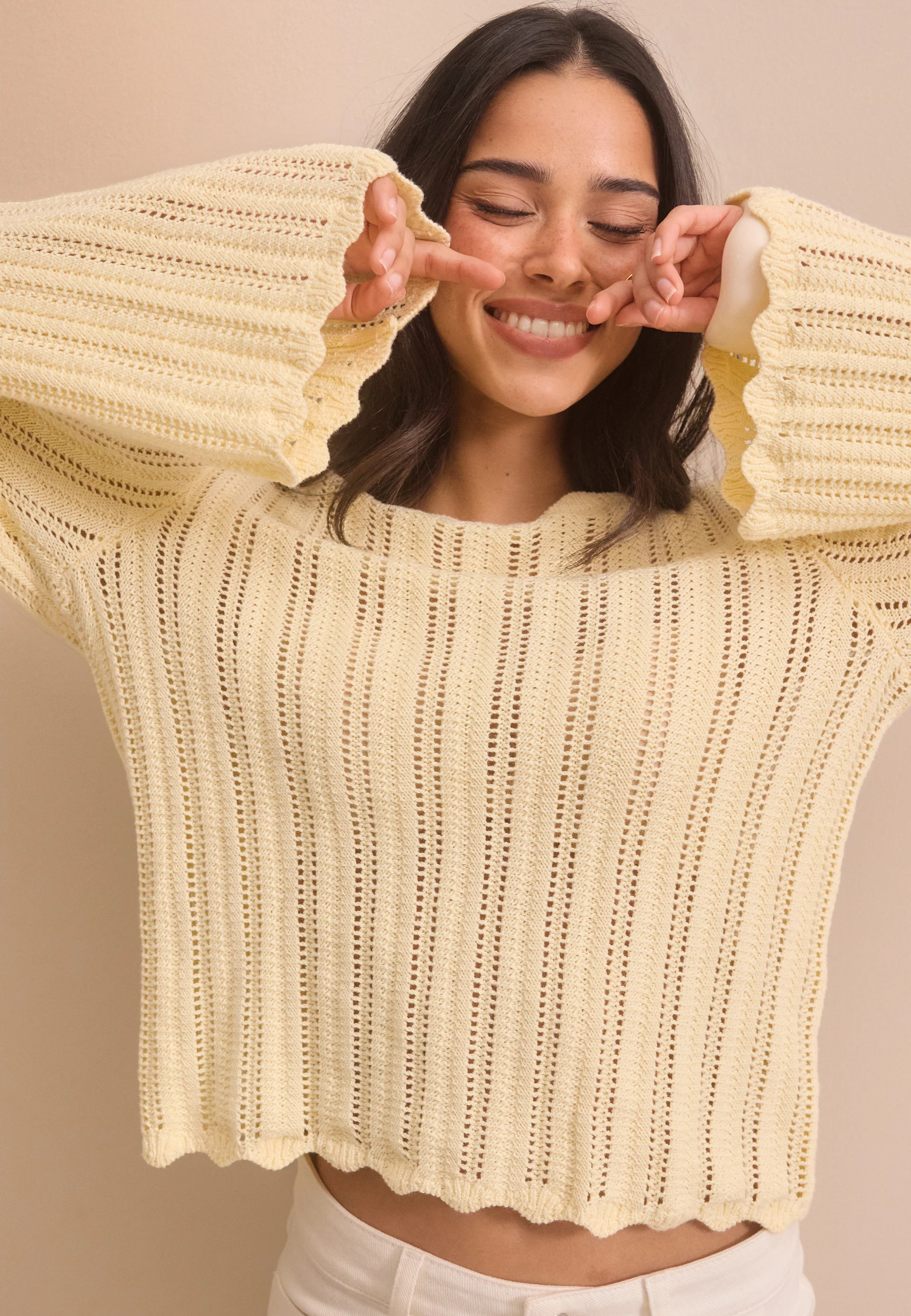 Boat Neck Structure Knitted Sweater - Image 2